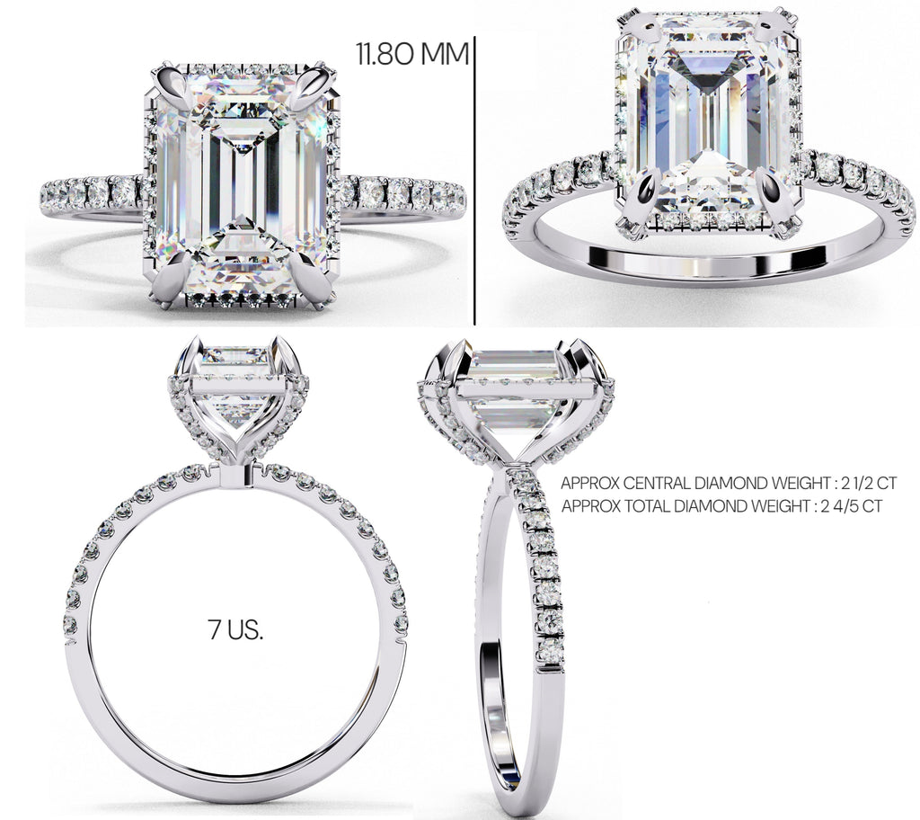 Radiant Central Stone Diamond Ring with Shimmering Side Accents