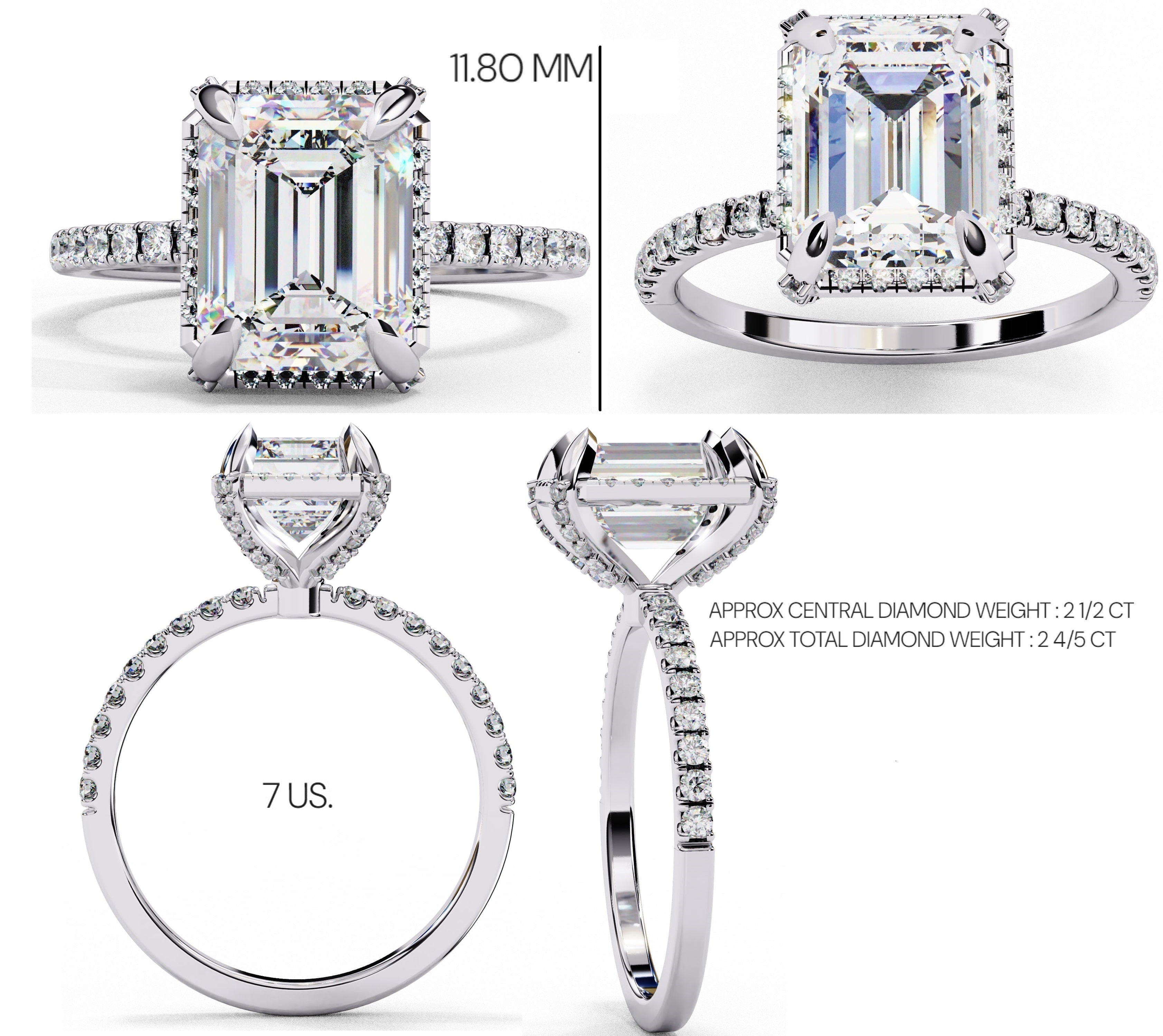 Radiant Central Stone Diamond Ring with Shimmering Side Accents