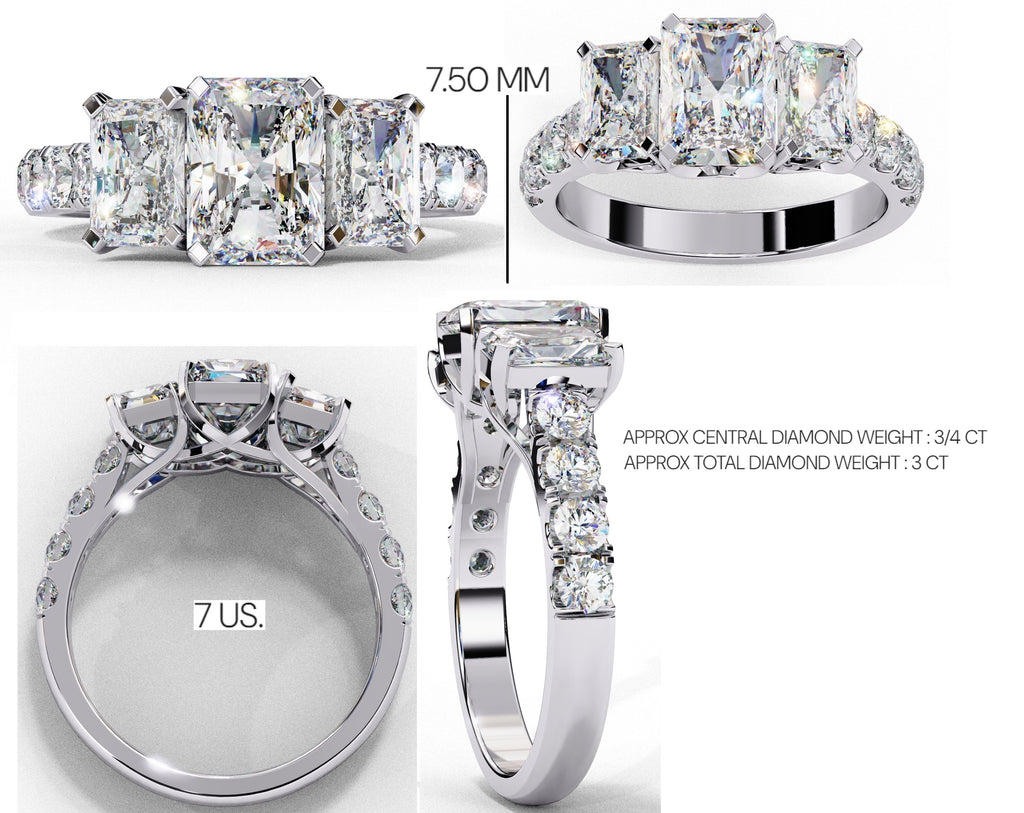 Radiant Multi-Stone Diamond Ring with Brilliant Side Accents