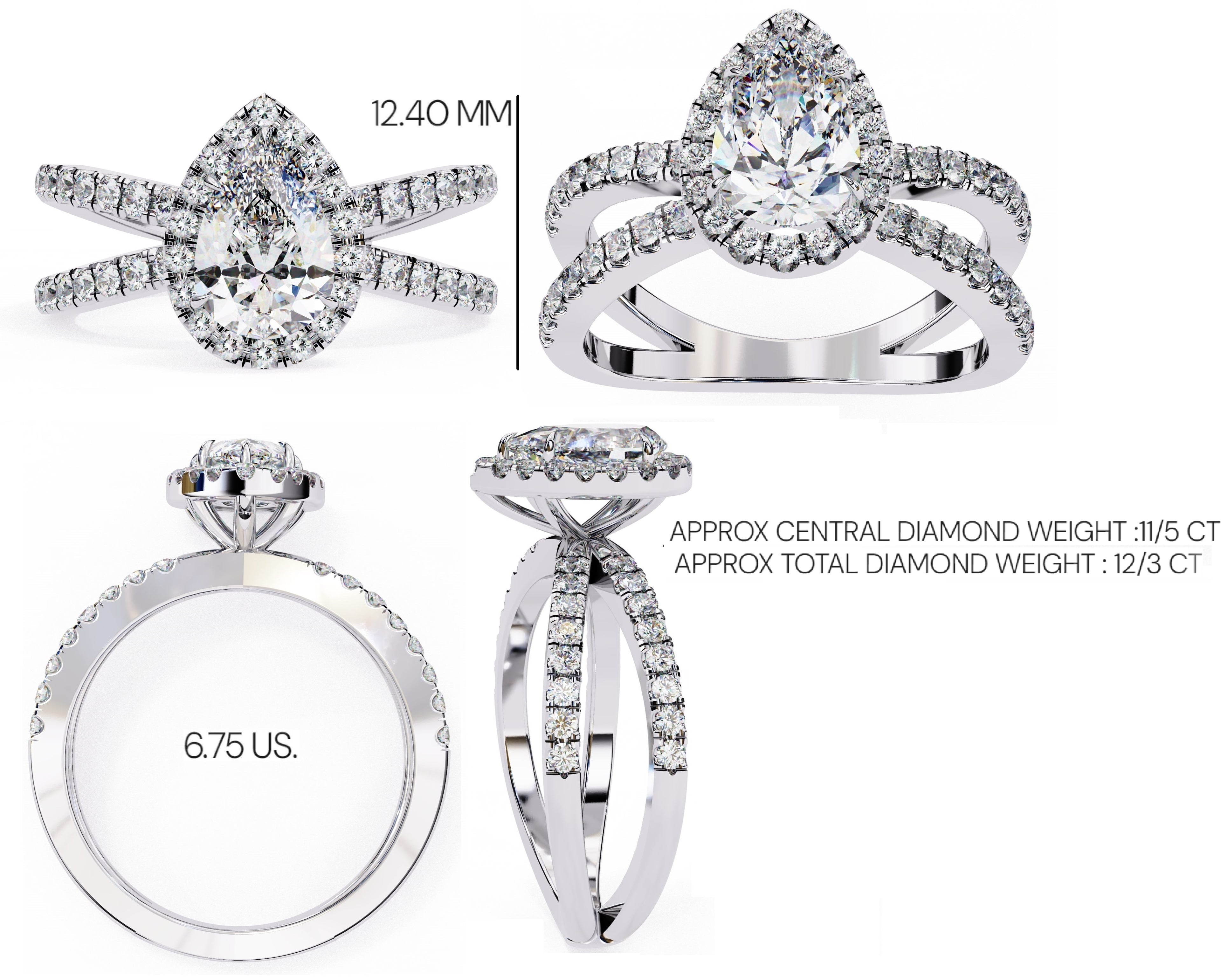 Radiant Central Stone Diamond Ring with Shimmering Side Accents
