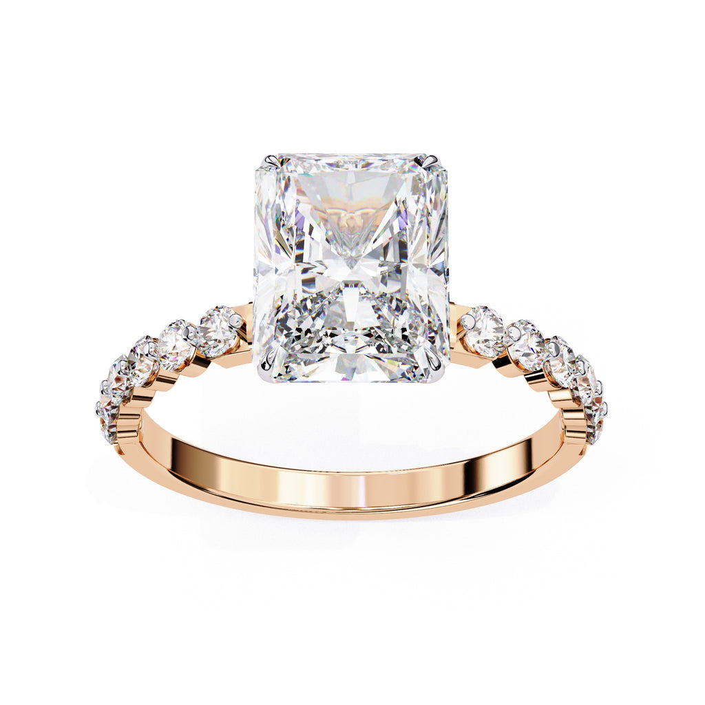 Radiant Central Stone Diamond Ring with Shimmering Accents