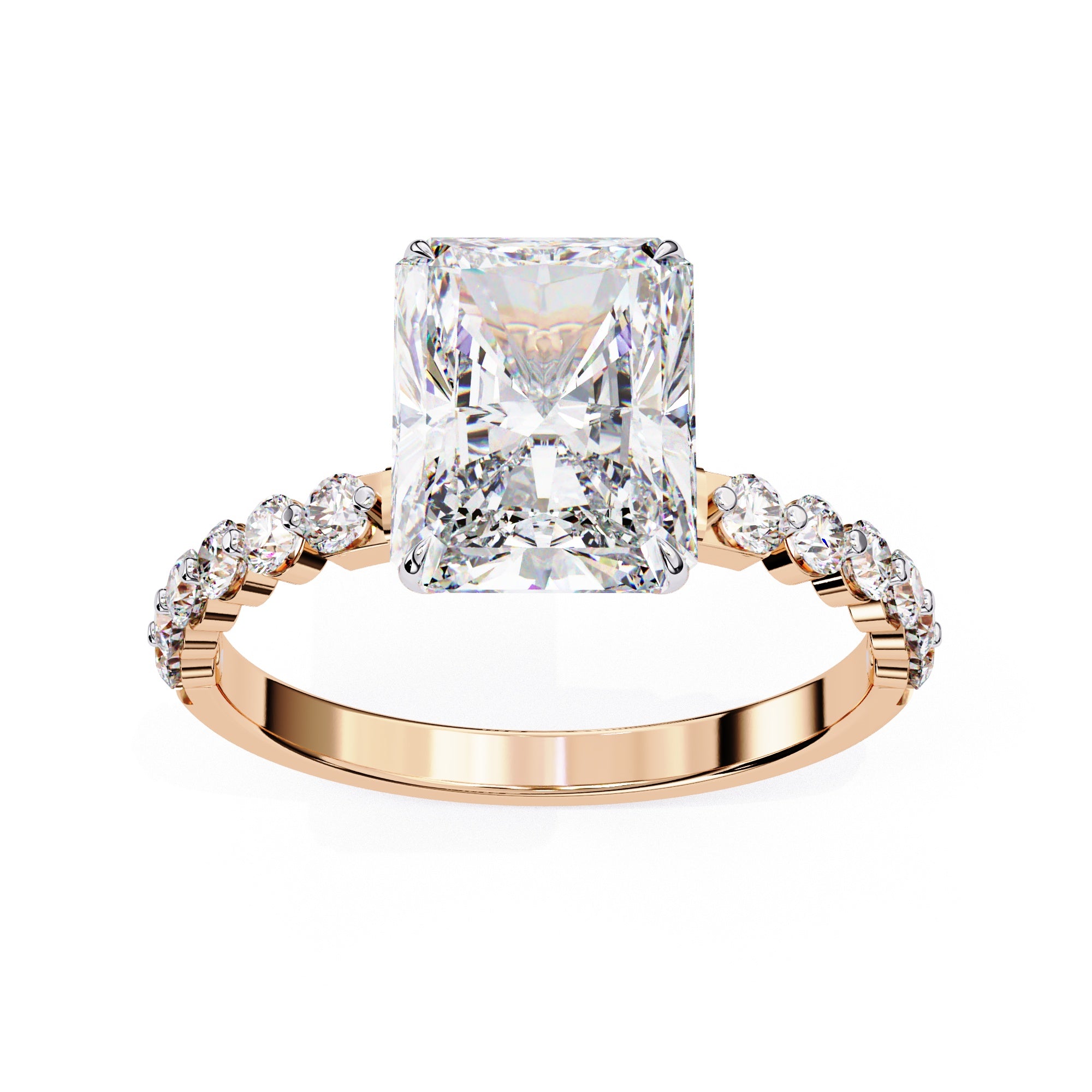 Radiant Central Stone Diamond Ring with Shimmering Accents