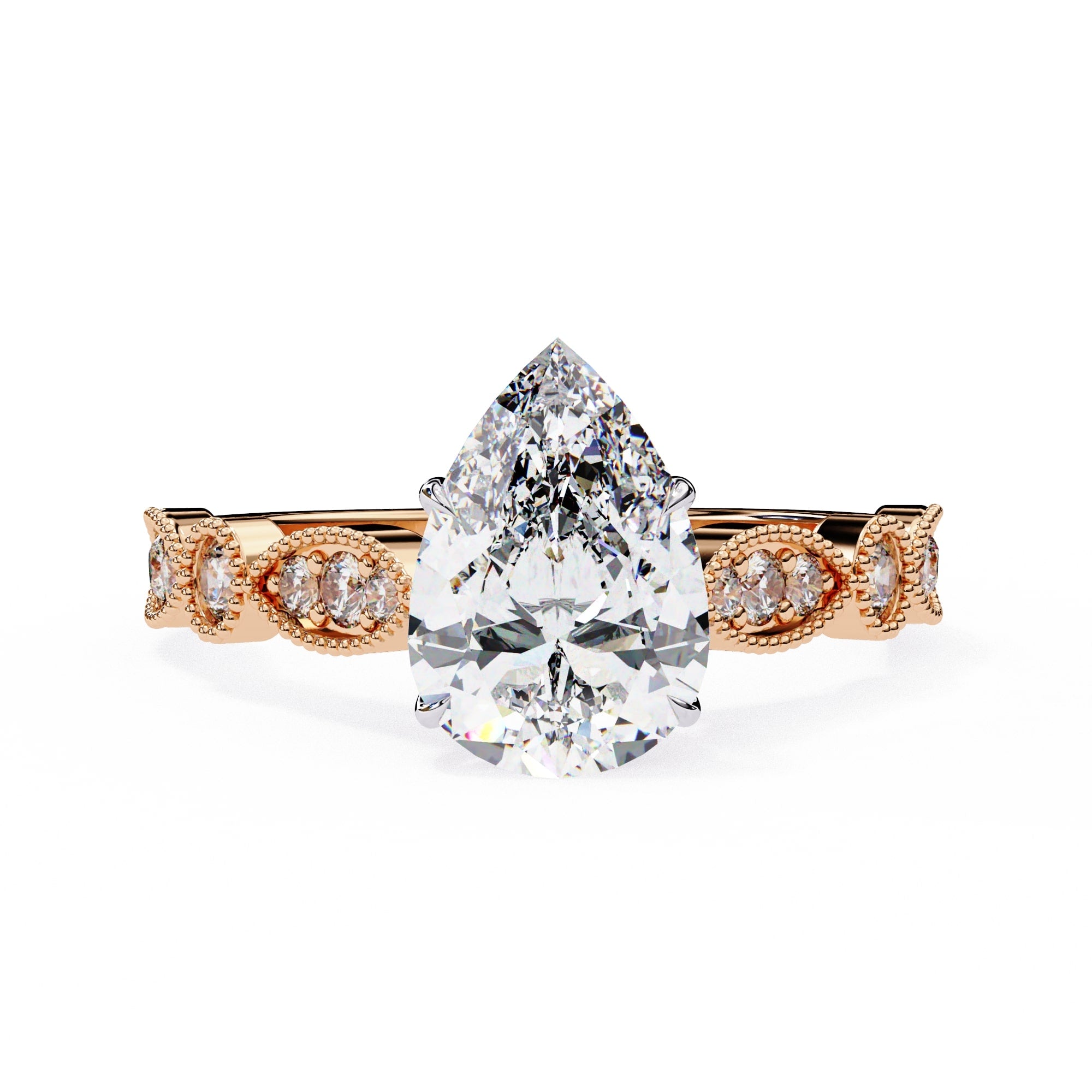 Radiant Central Stone Diamond Ring with Shimmering Side Accents