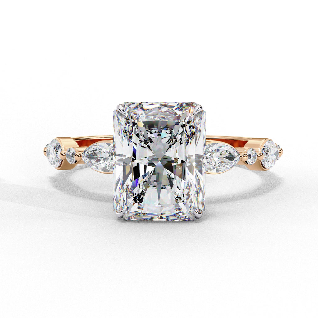 Radiant Central Stone Diamond Ring with Shimmering Side Accents