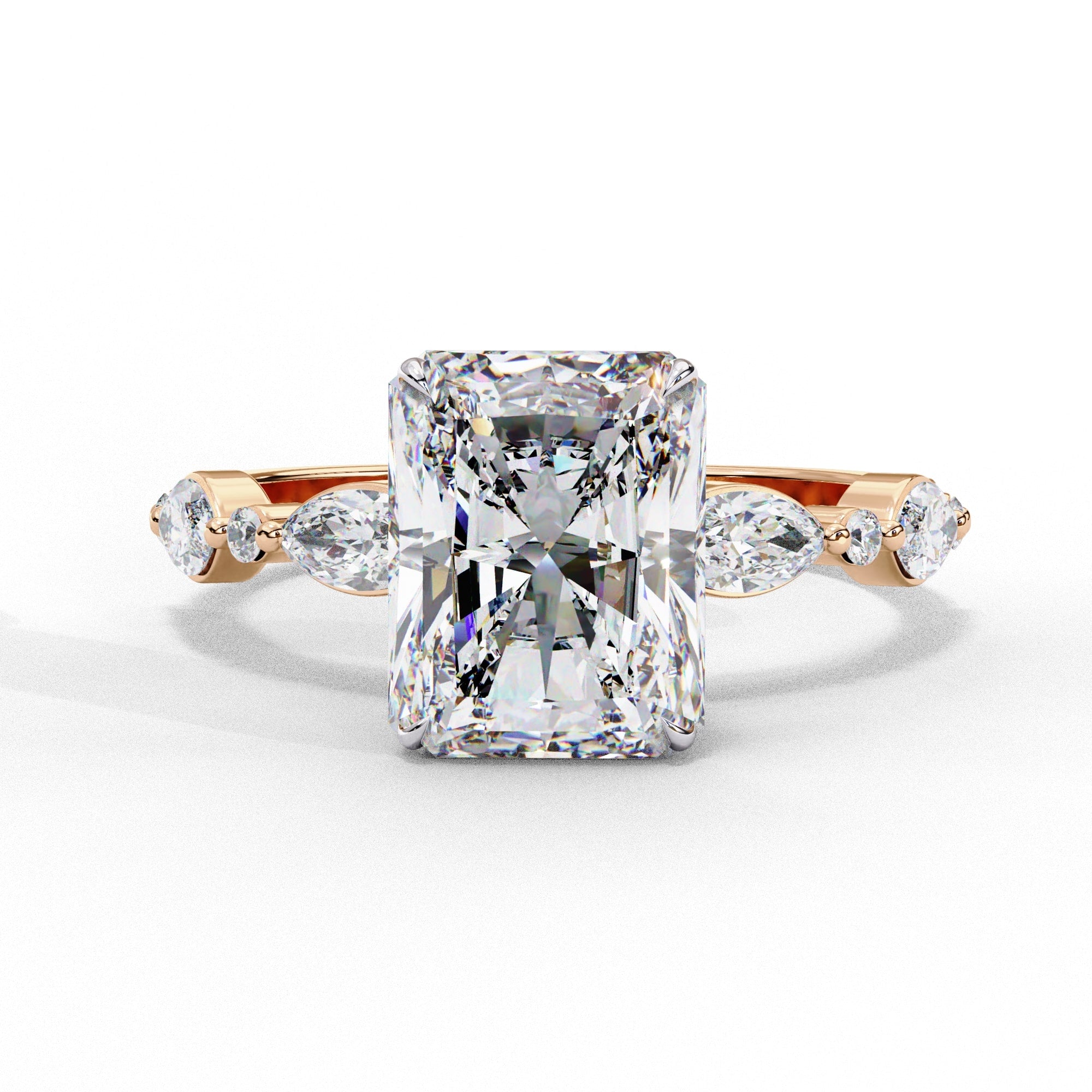 Radiant Central Stone Diamond Ring with Shimmering Side Accents
