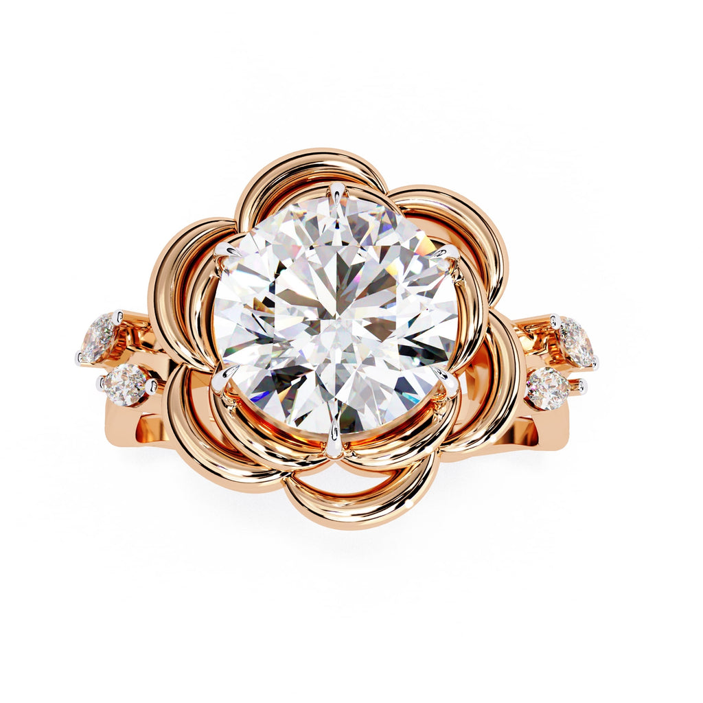 Radiant Central Stone Diamond Ring with Shimmering Side Accents