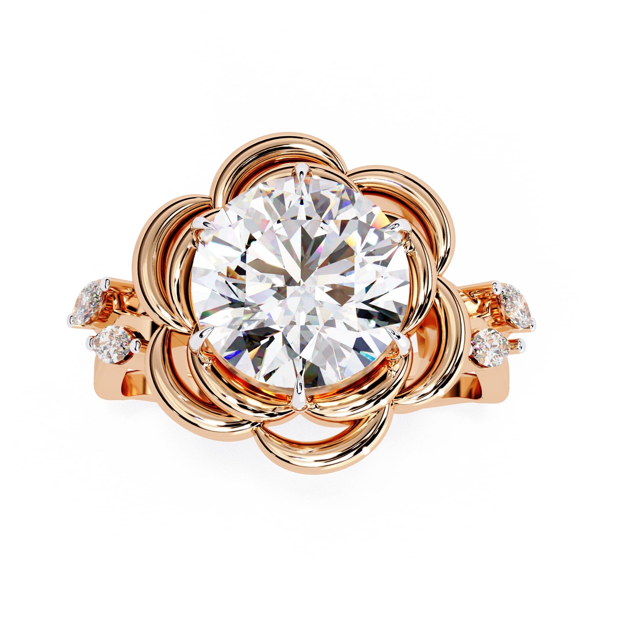 Radiant Central Stone Diamond Ring with Shimmering Side Accents