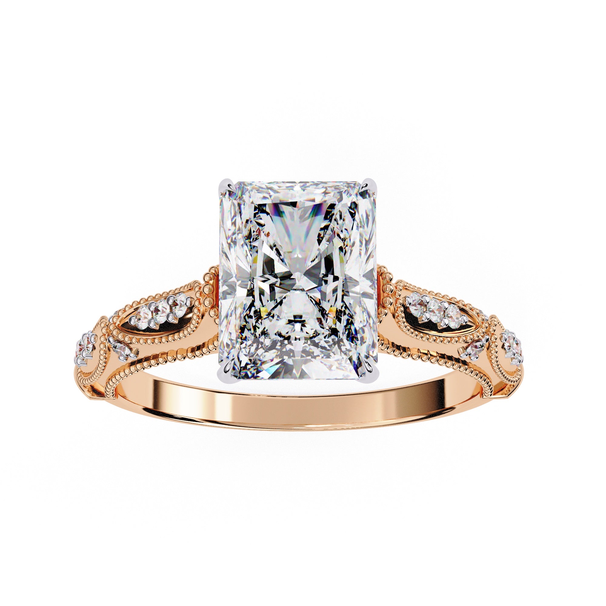 Radiant Solitaire Diamond Ring with Sparkling Side Stone Accents
