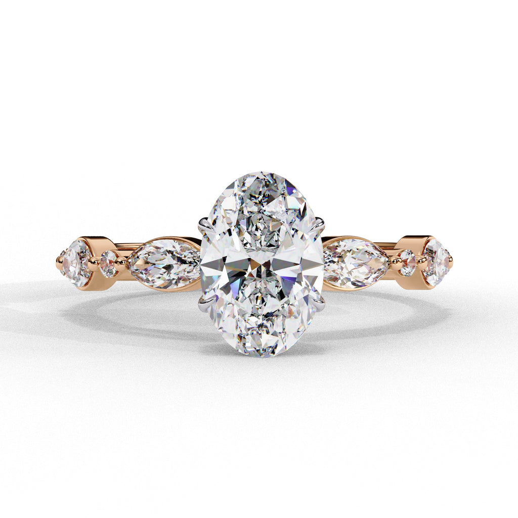 Radiant Central Stone Diamond Ring with Shimmering Side Accents