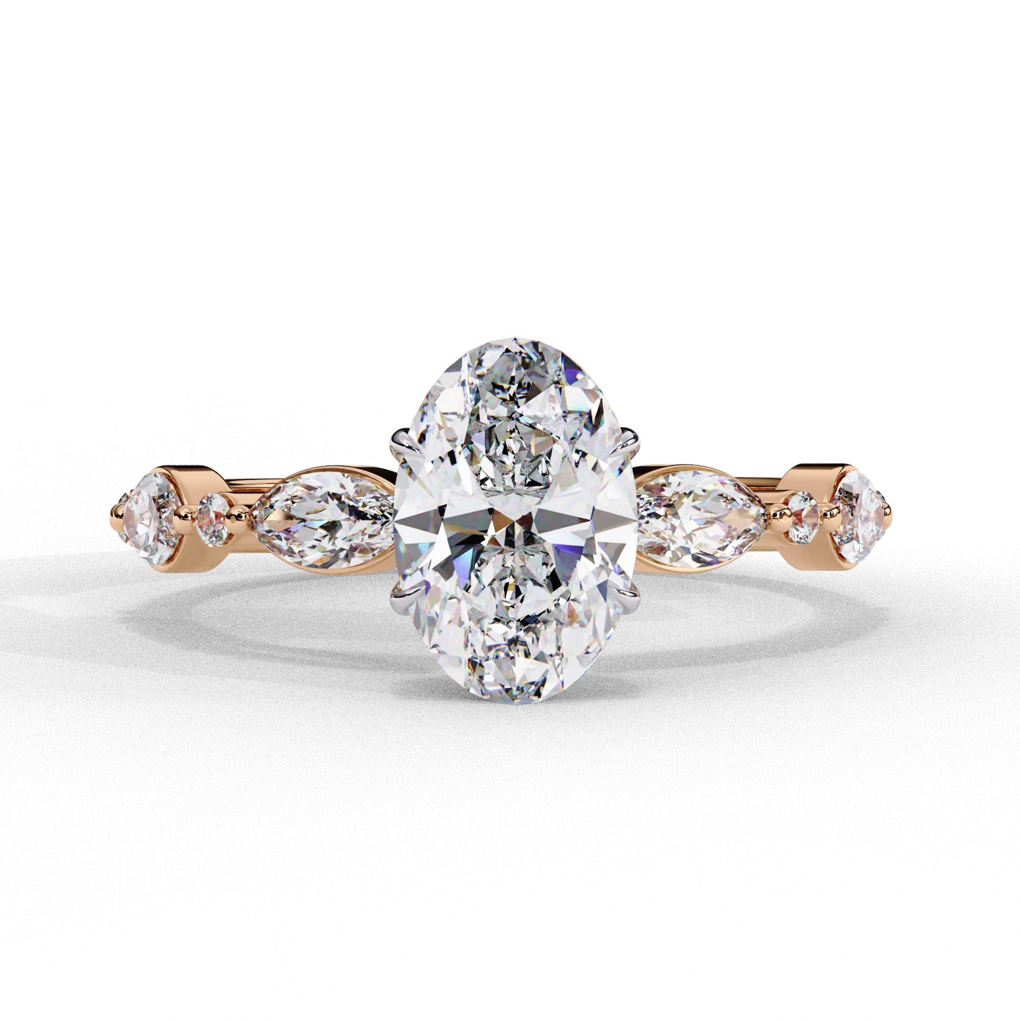 Radiant Central Stone Diamond Ring with Shimmering Side Accents