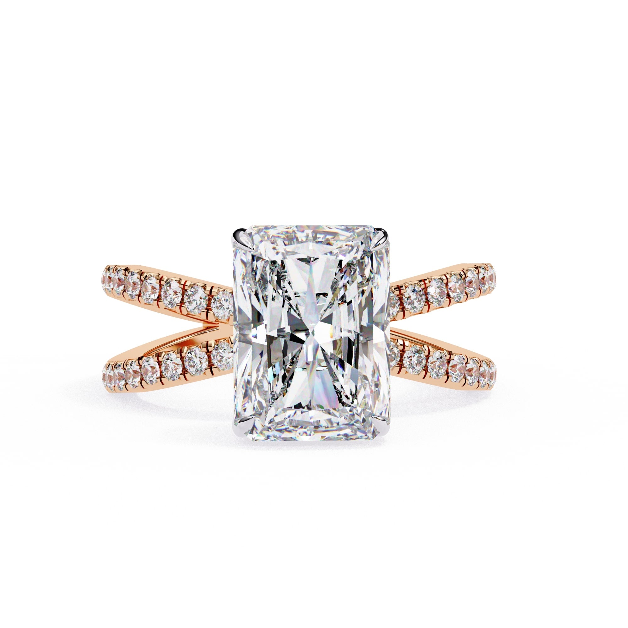 Radiant Central Stone Diamond Ring with Shimmering Side Accents