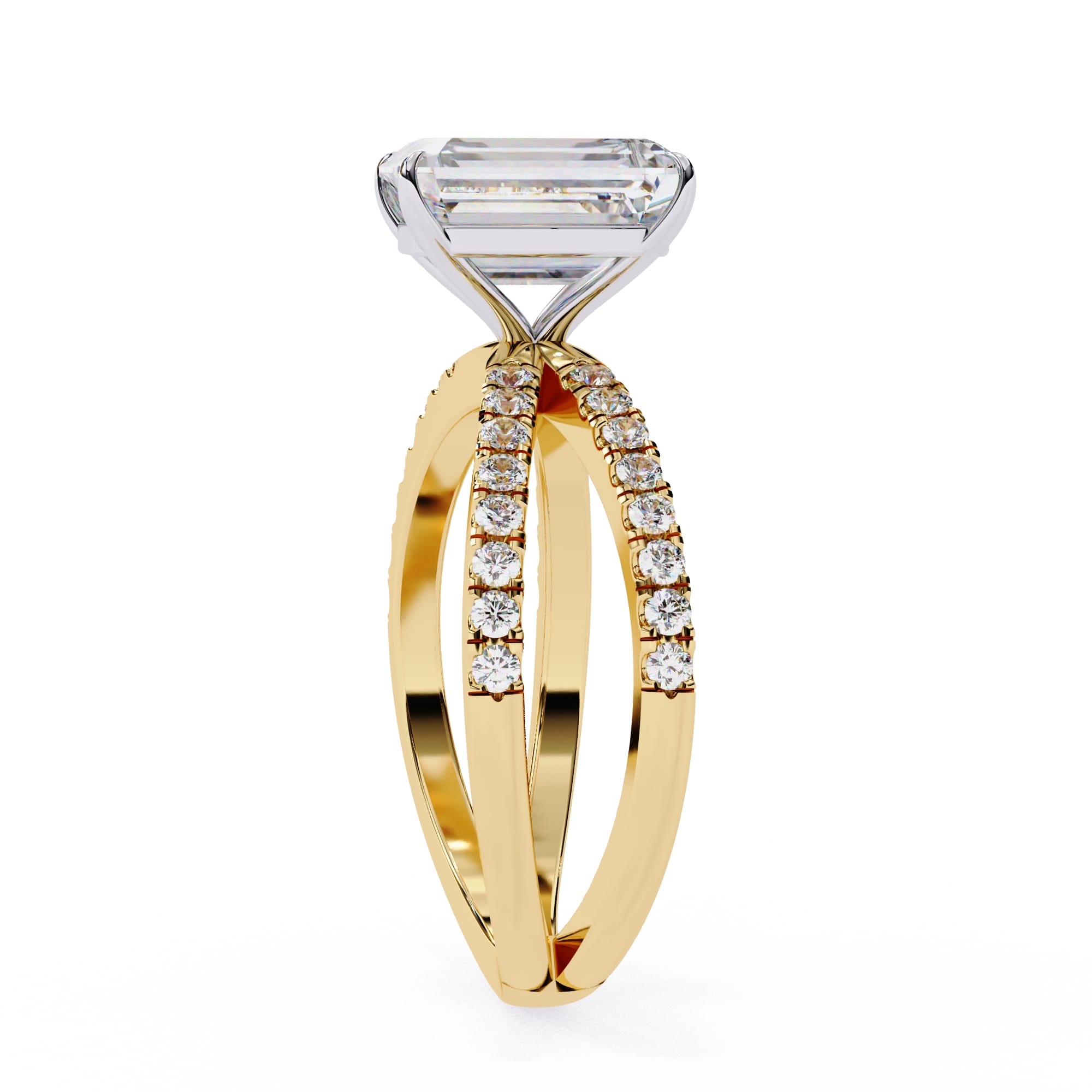 Radiant Central Stone Diamond Ring with Shimmering Side Accents