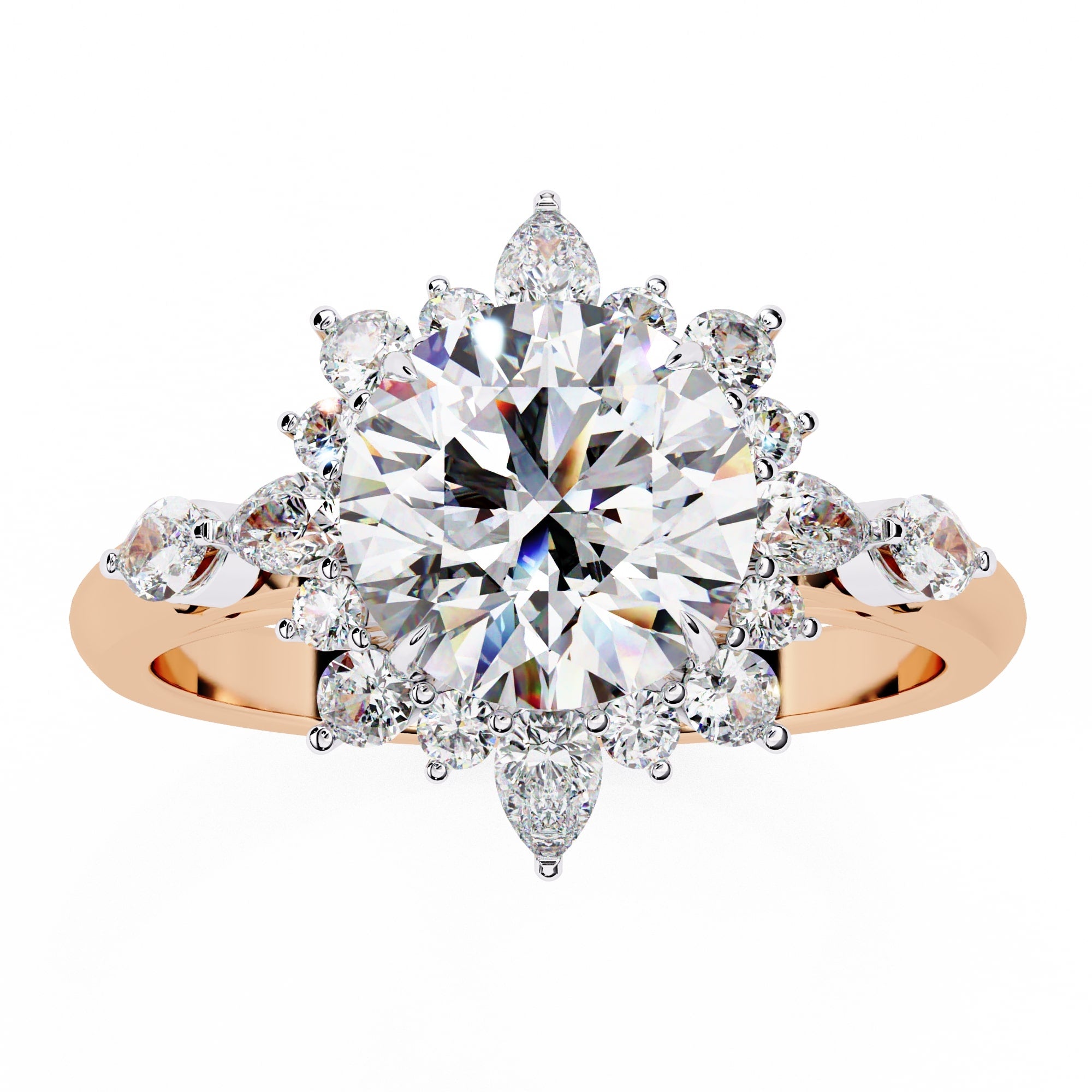 Radiant Central Stone Diamond Ring with Sparkling Side Accents