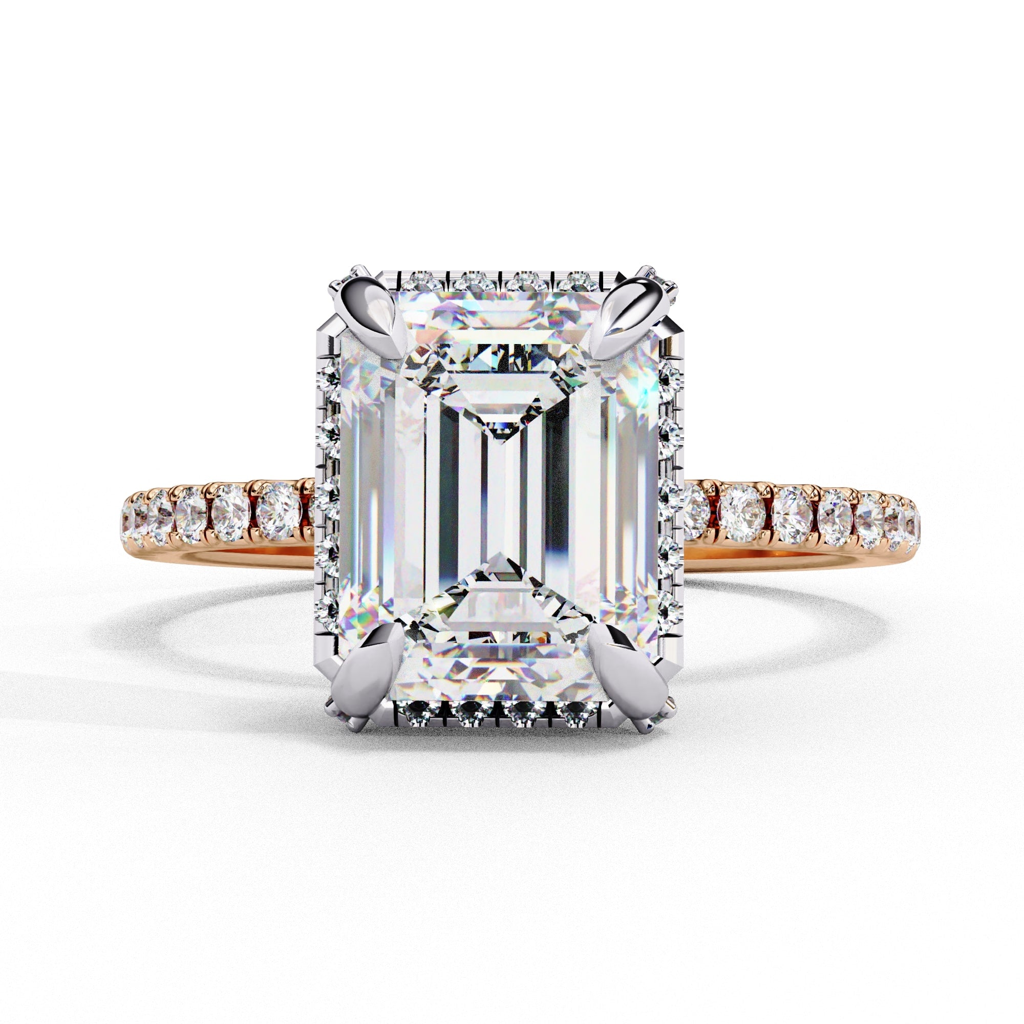 Radiant Central Stone Diamond Ring with Shimmering Side Accents