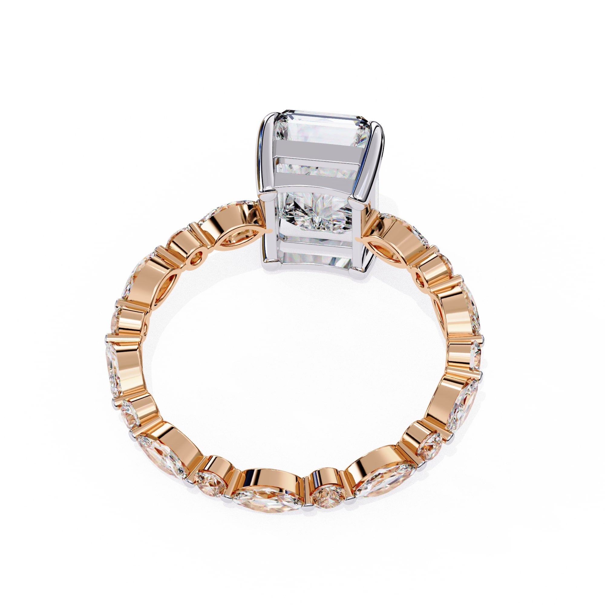 Radiant Central Stone Diamond Ring with Shimmering Side Accents