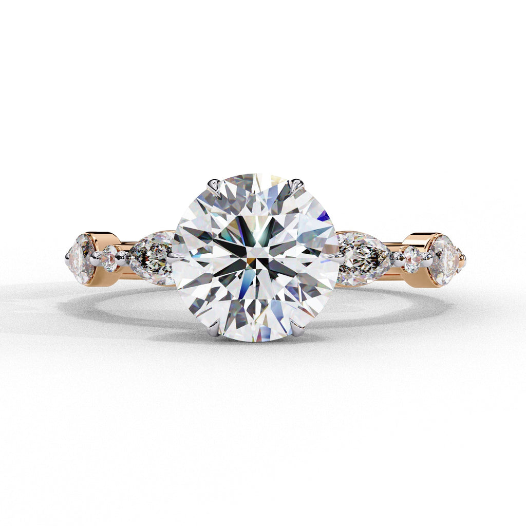 Radiant Central Stone Diamond Ring with Shimmering Side Accents