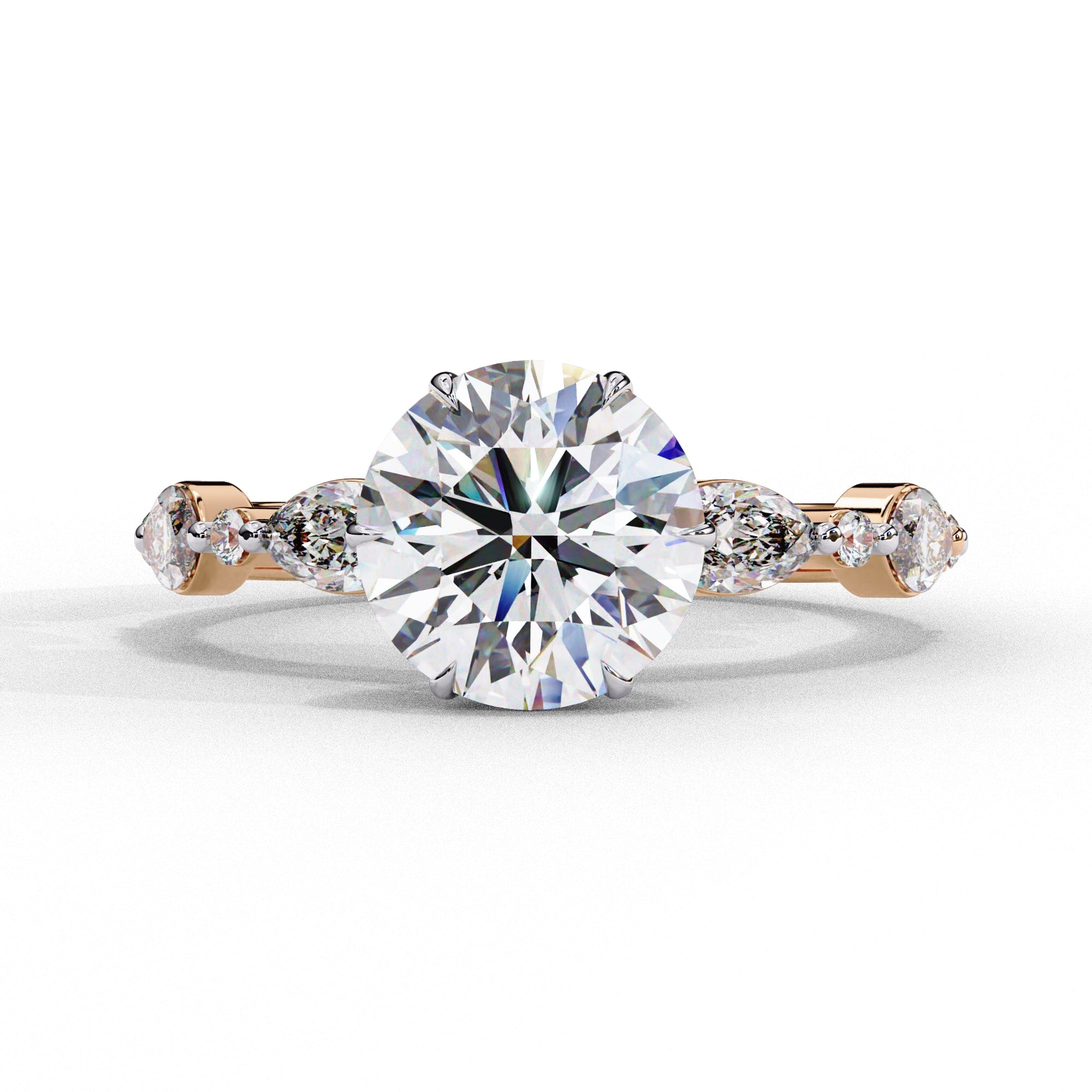 Radiant Central Stone Diamond Ring with Shimmering Side Accents