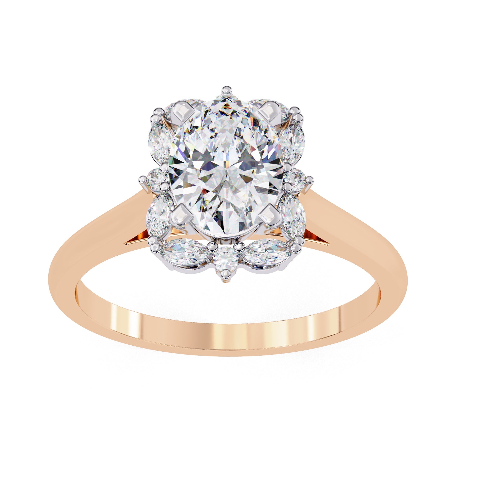Radiant Central Stone Diamond Ring with Shimmering Side Accents