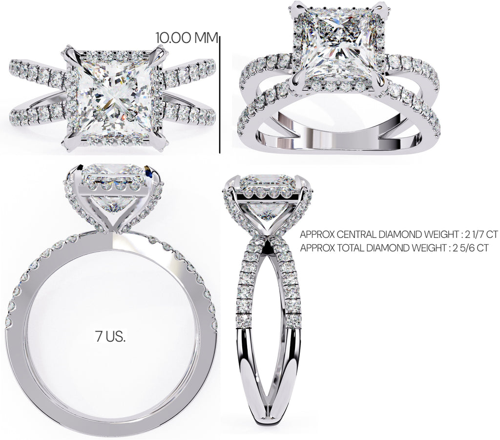Radiant Central Stone Diamond Elegance Ring