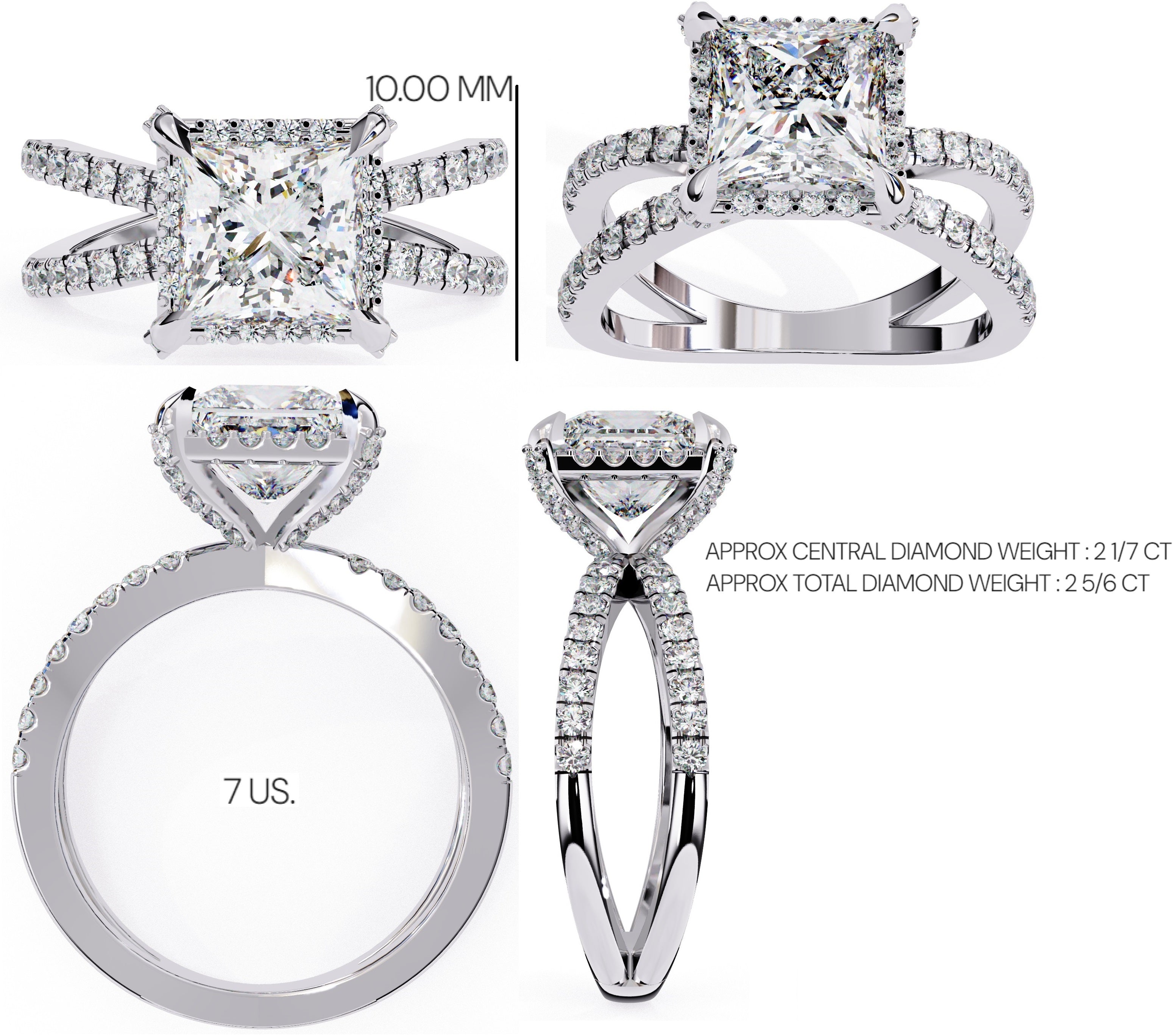 Radiant Central Stone Diamond Elegance Ring