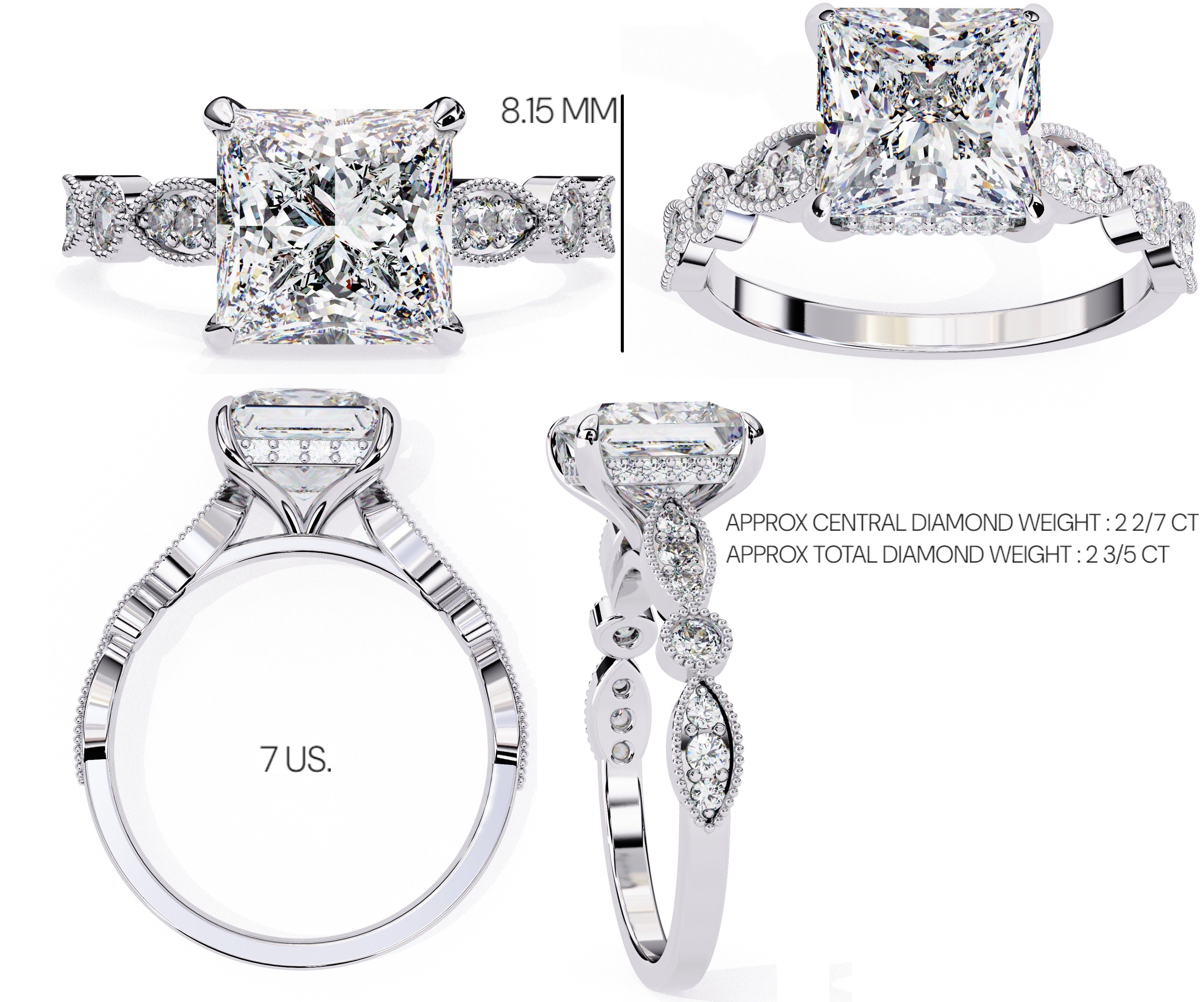Elegant Central Stone Diamond Ring with Radiant Side Accents