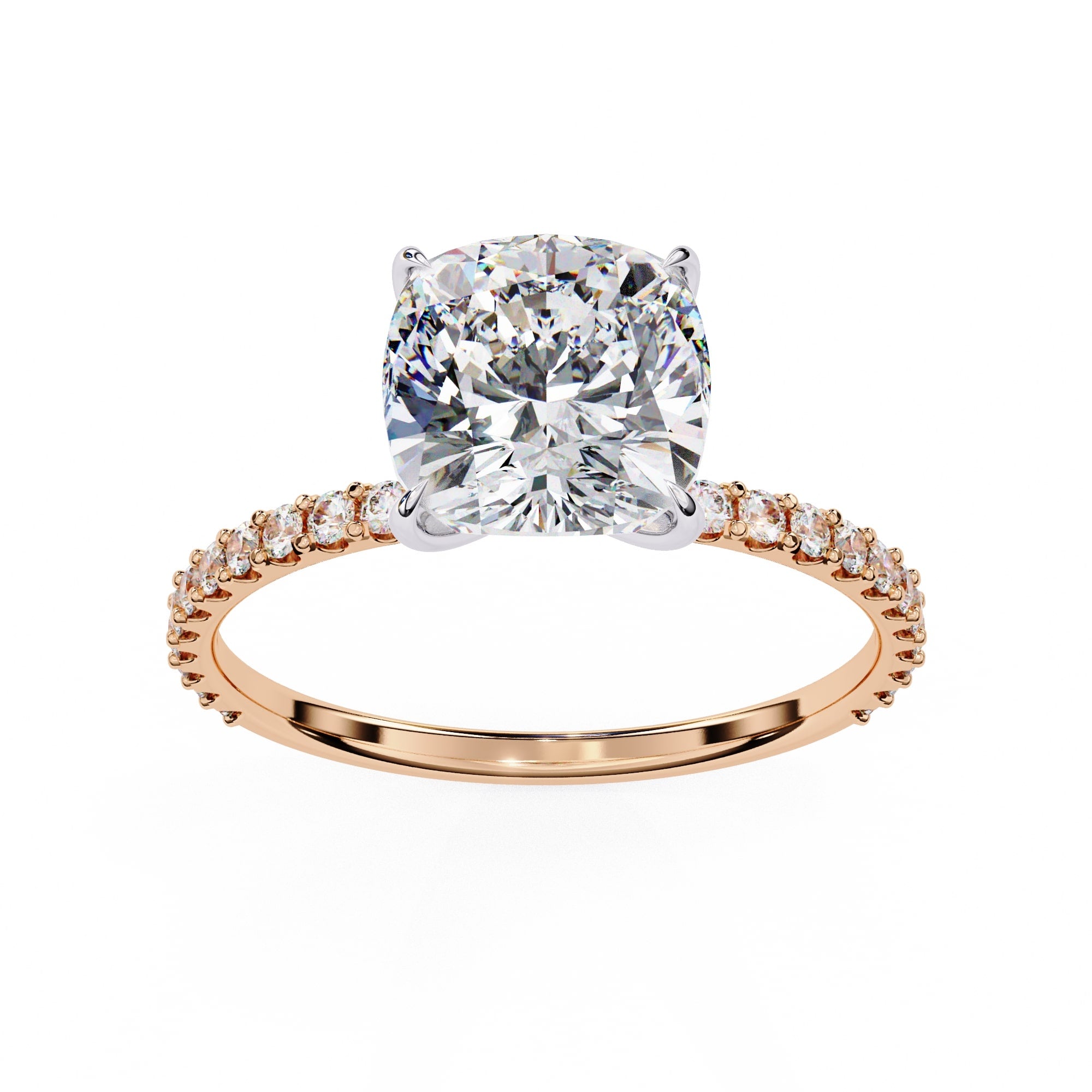 Radiant Central Stone Diamond Ring with Shimmering Side Accents