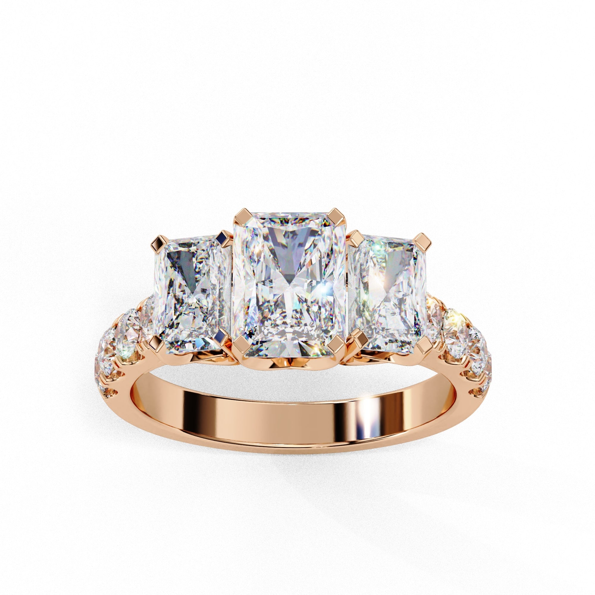 Radiant Multi-Stone Diamond Ring with Brilliant Side Accents