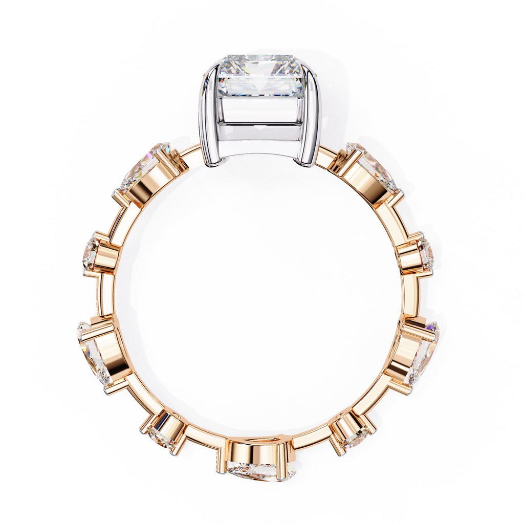 Radiant Central Stone Diamond Ring with Shimmering Side Accents