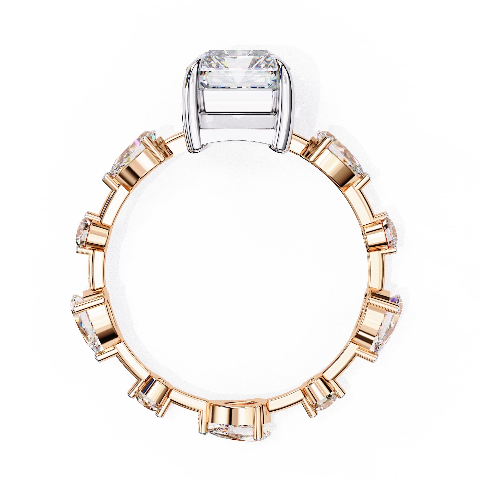Radiant Central Stone Diamond Ring with Shimmering Side Accents