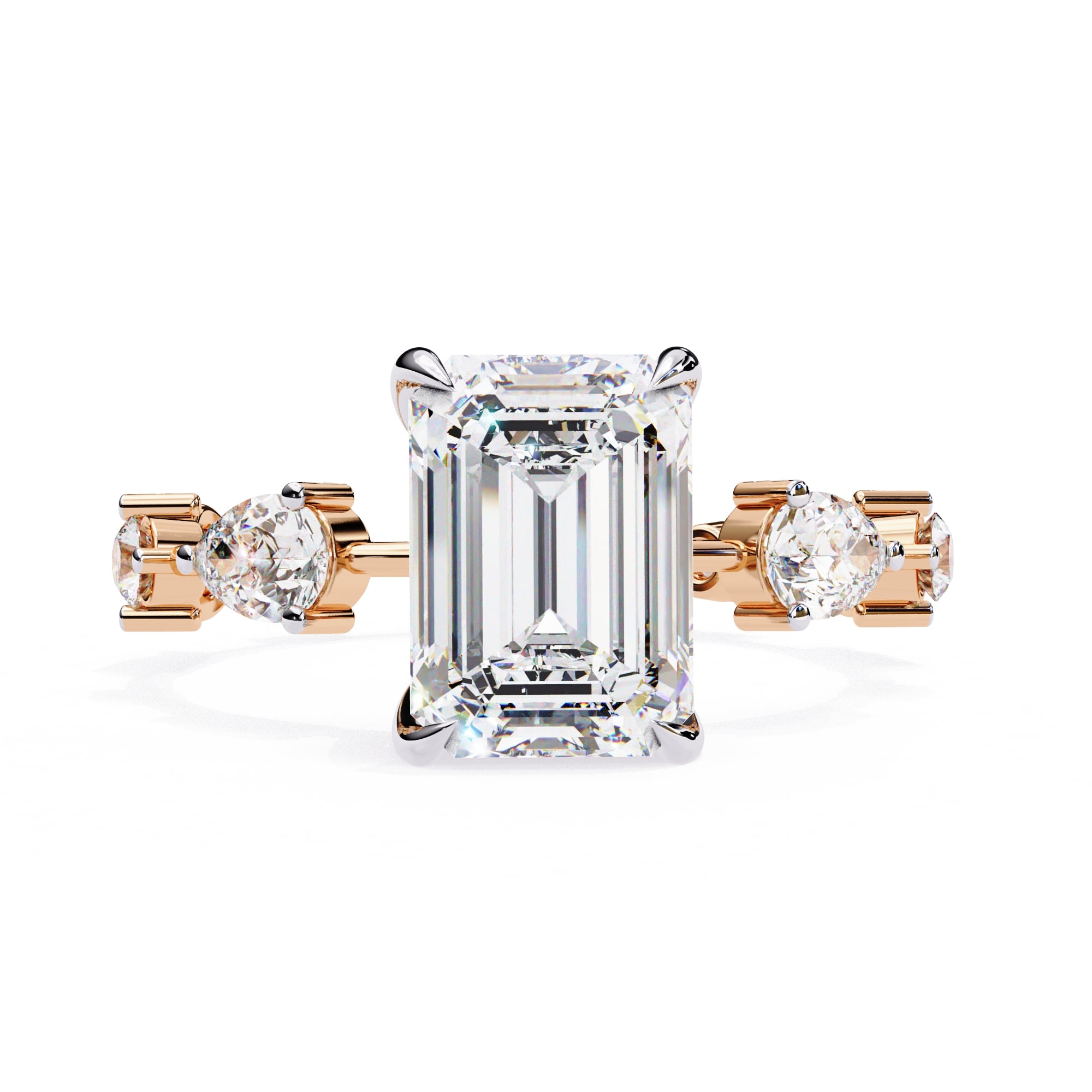 Radiant Central Stone Diamond Ring with Shimmering Side Accents