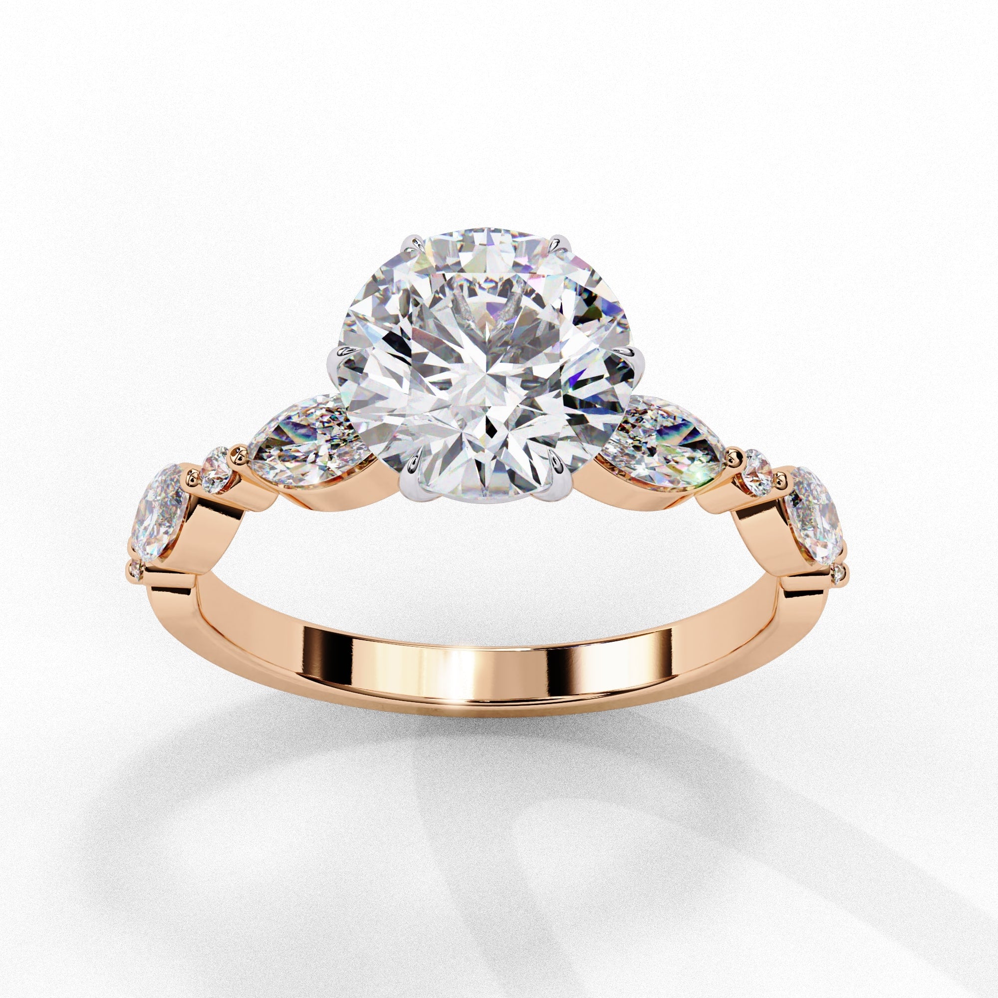 Radiant Central Stone Diamond Ring with Shimmering Side Accents