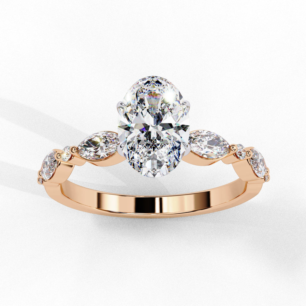 Radiant Central Stone Diamond Ring with Shimmering Side Accents