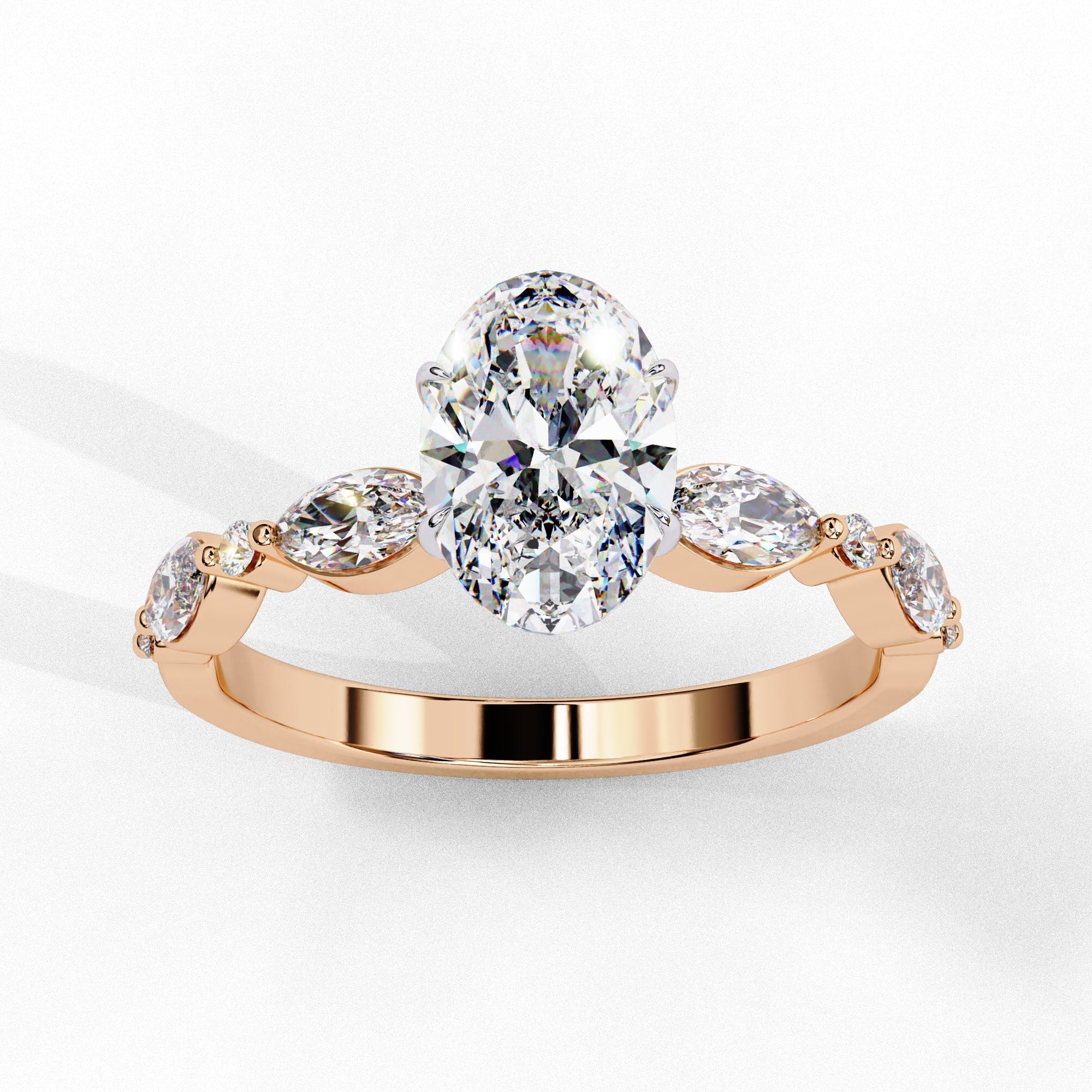 Radiant Central Stone Diamond Ring with Shimmering Side Accents