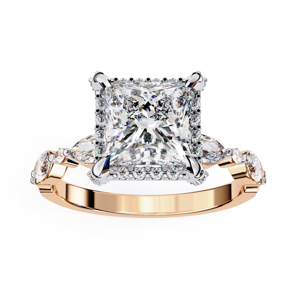 Radiant Central Stone Diamond Ring with Shimmering Side Accents