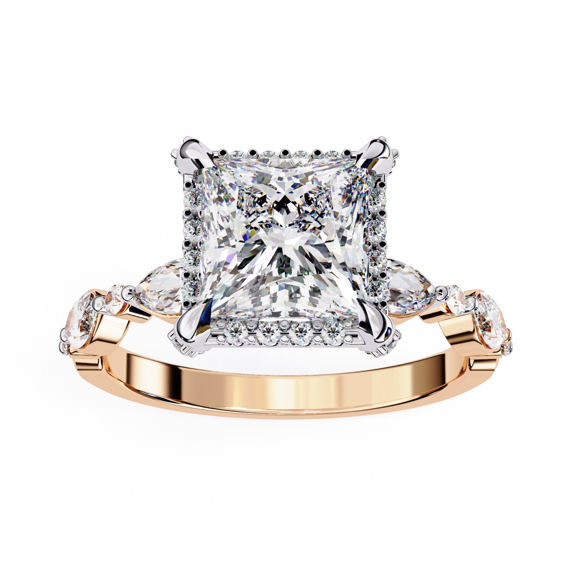 Radiant Central Stone Diamond Ring with Shimmering Side Accents