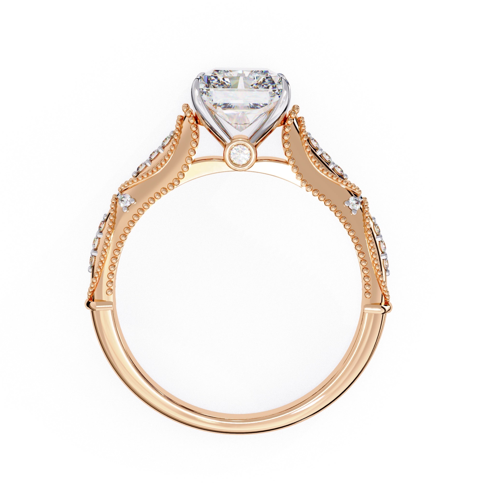 Radiant Solitaire Diamond Ring with Sparkling Side Stone Accents