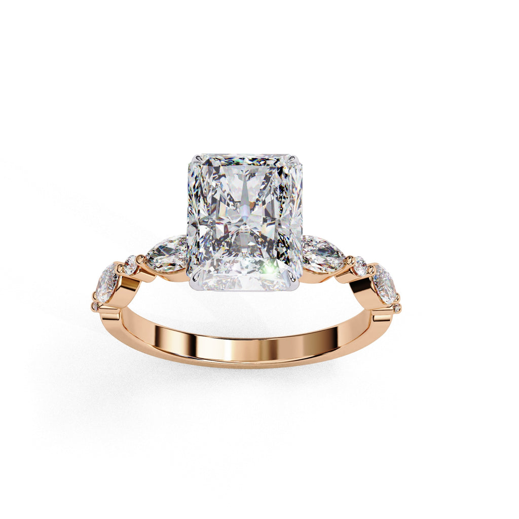 Radiant Central Stone Diamond Ring with Shimmering Side Accents