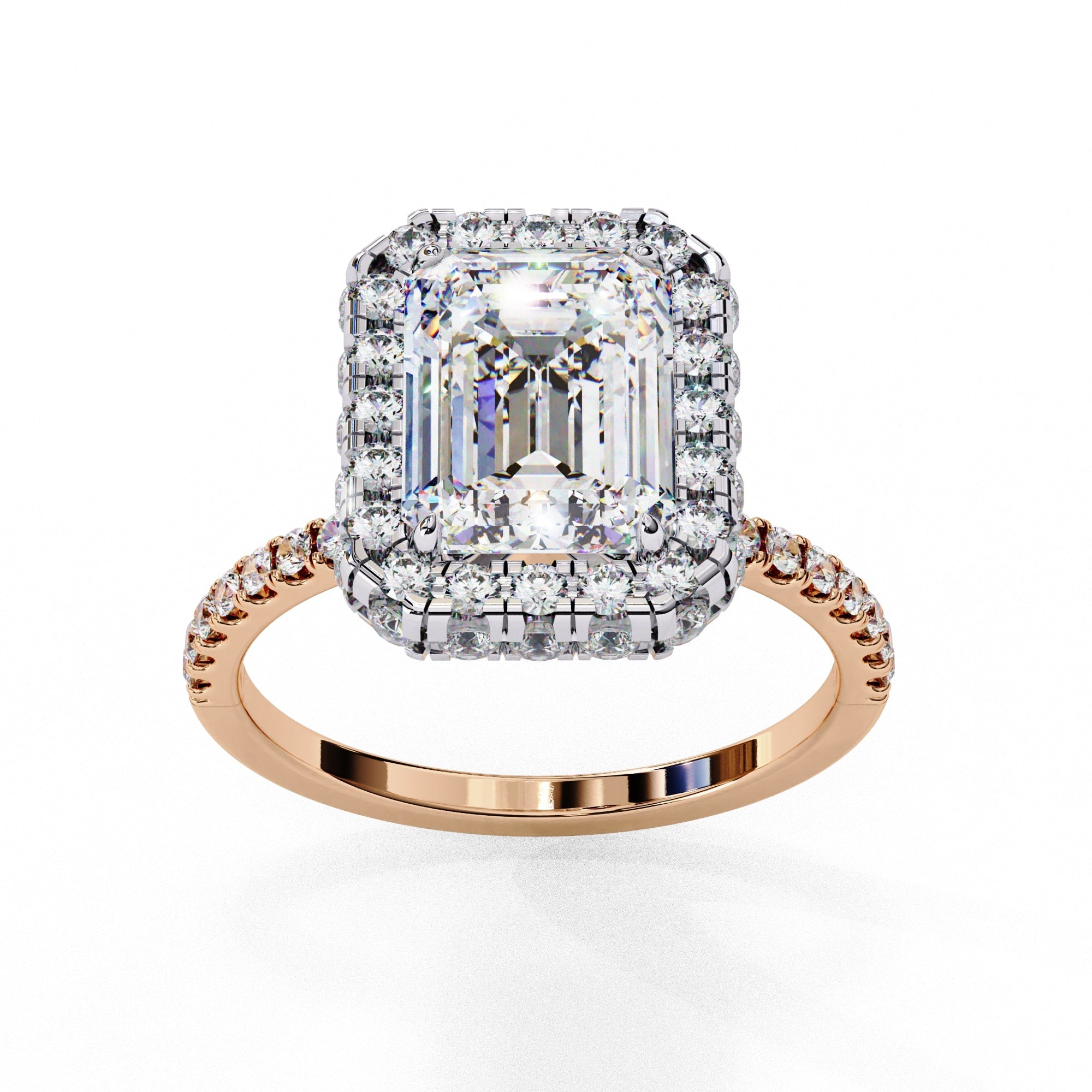 Radiant Central Stone Diamond Ring with Shimmering Side Accents