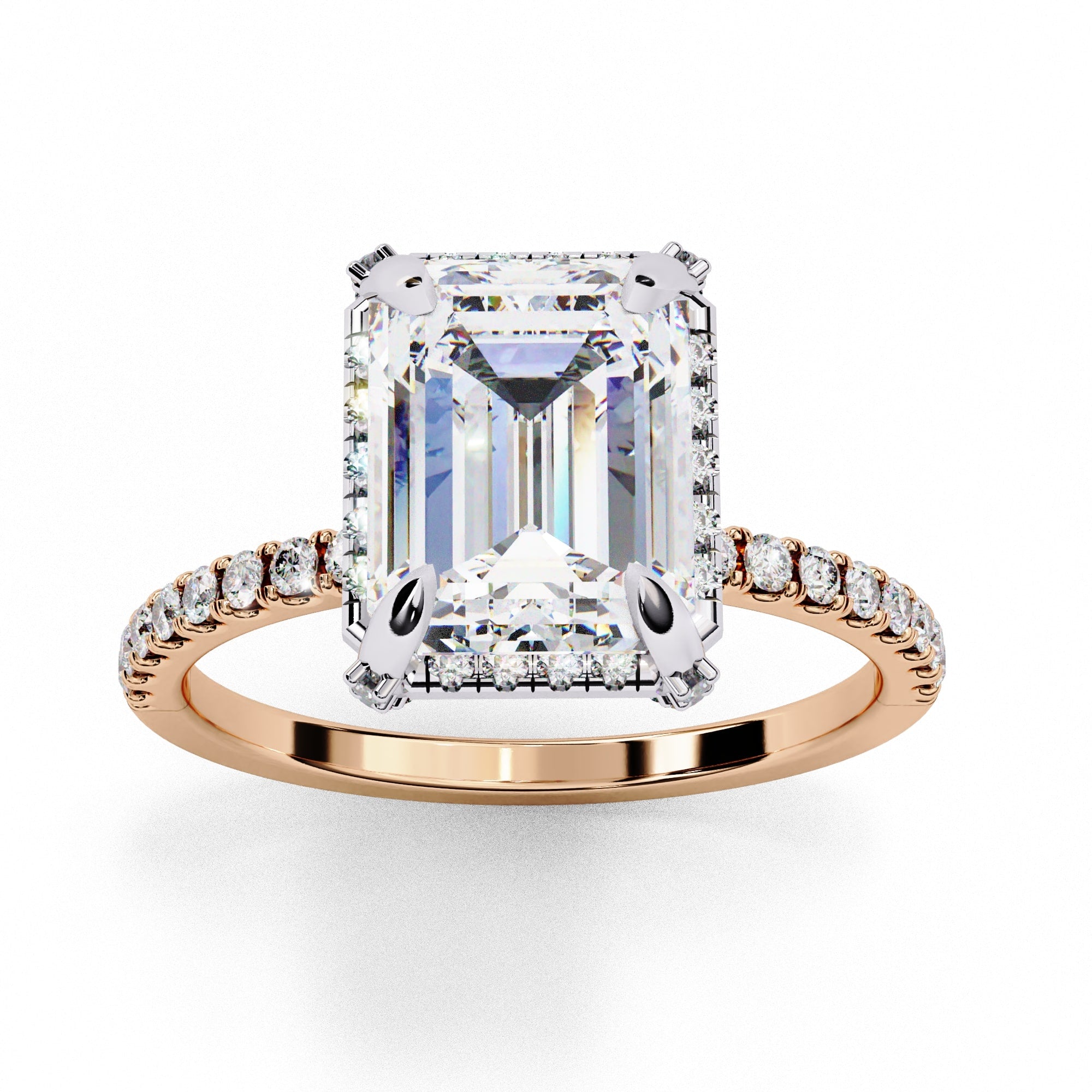 Radiant Central Stone Diamond Ring with Shimmering Side Accents