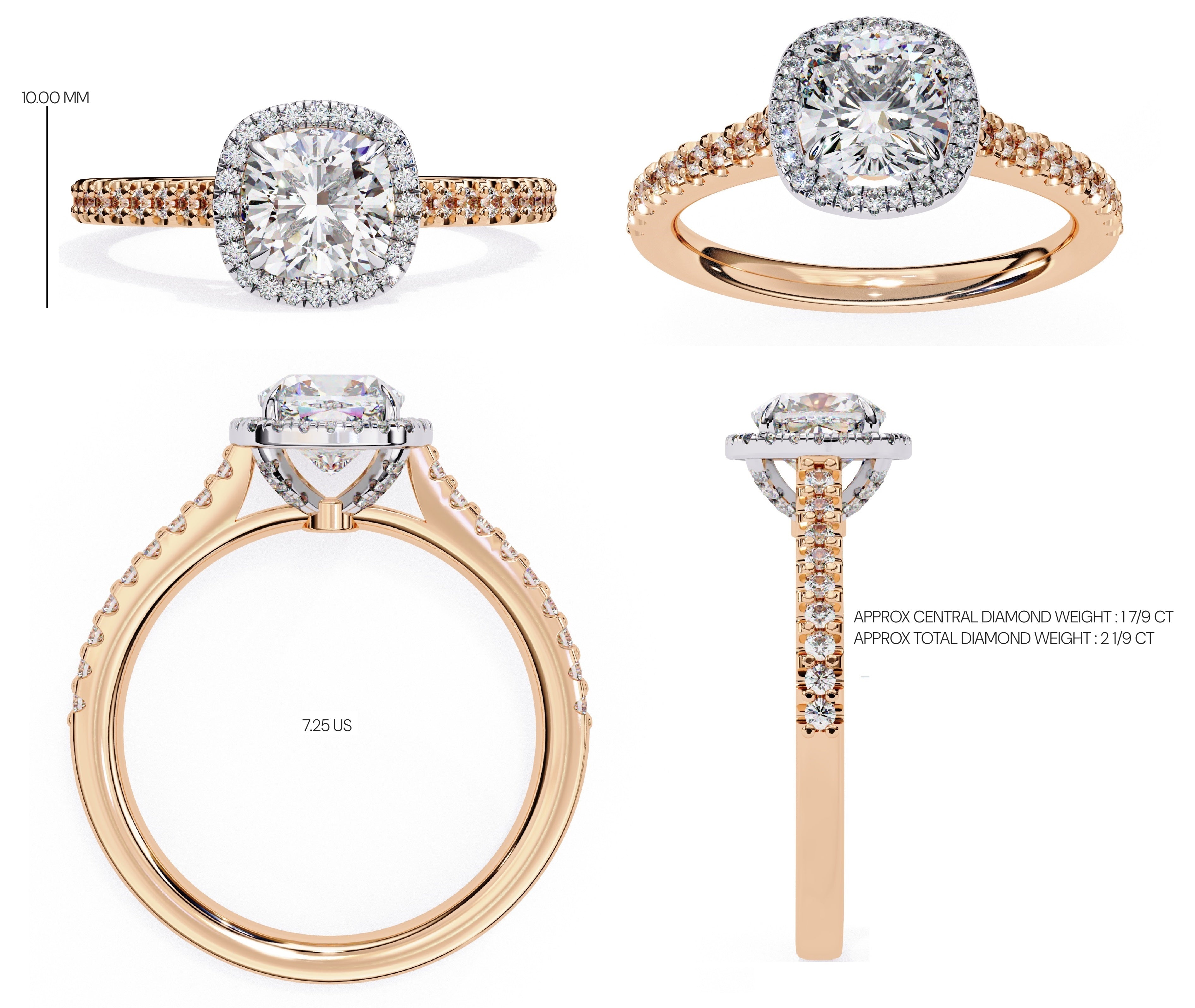 Radiant Central Stone Diamond Ring with Shimmering Side Accents