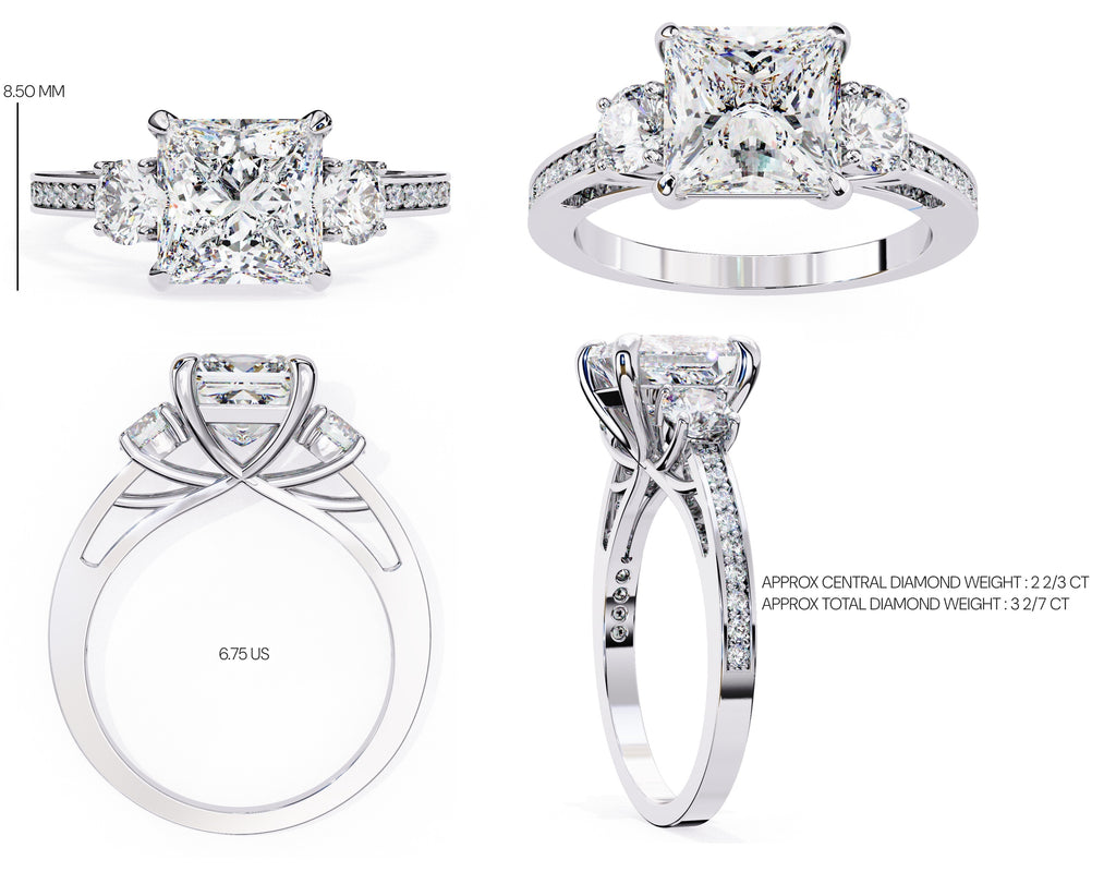 Elegant Diamond Central Stone Ring with Shimmering Side Accents
