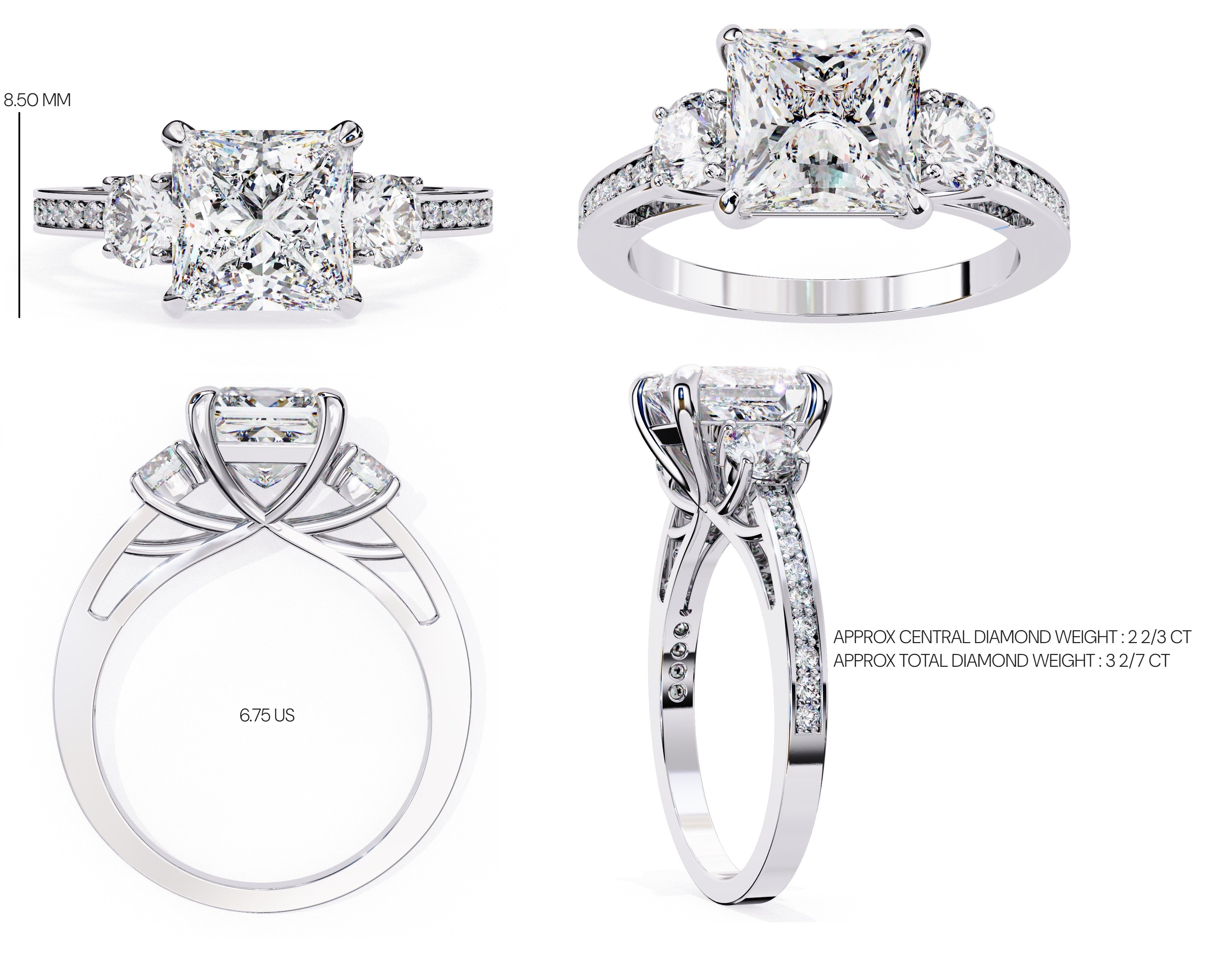 Elegant Diamond Central Stone Ring with Shimmering Side Accents