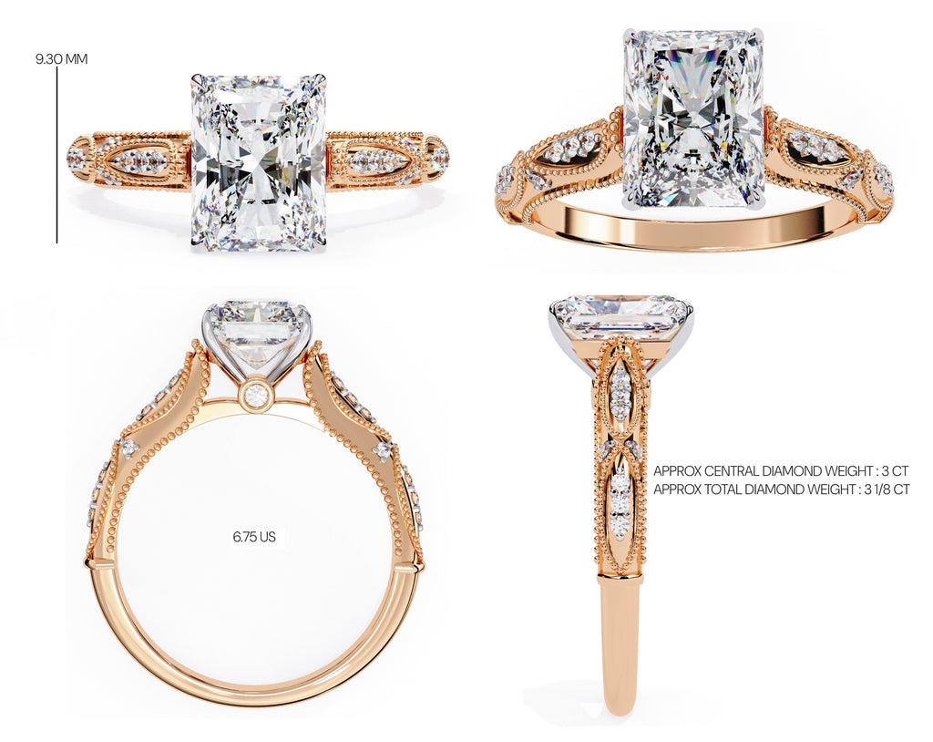 Radiant Solitaire Diamond Ring with Sparkling Side Stone Accents