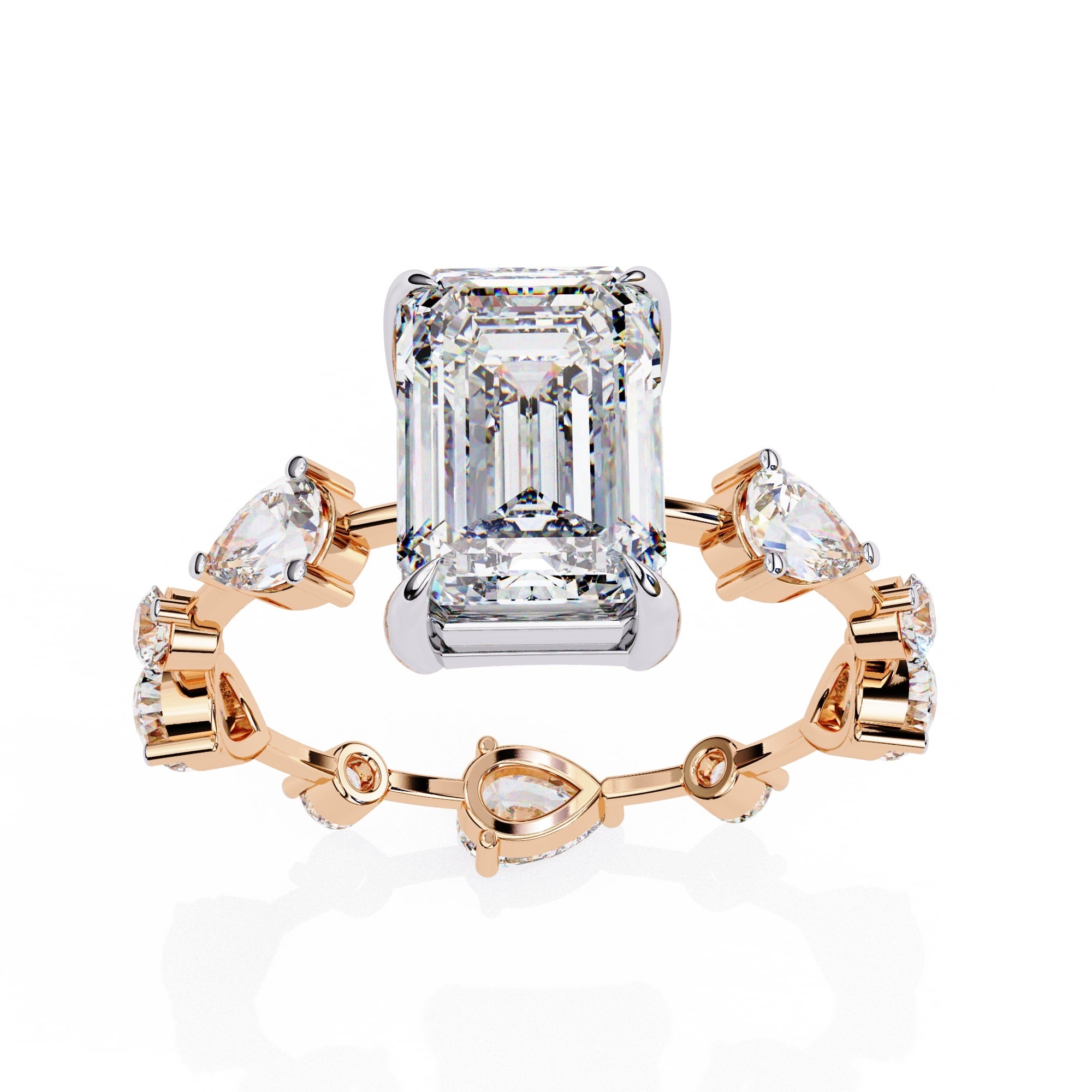 Radiant Central Stone Diamond Ring with Shimmering Side Accents