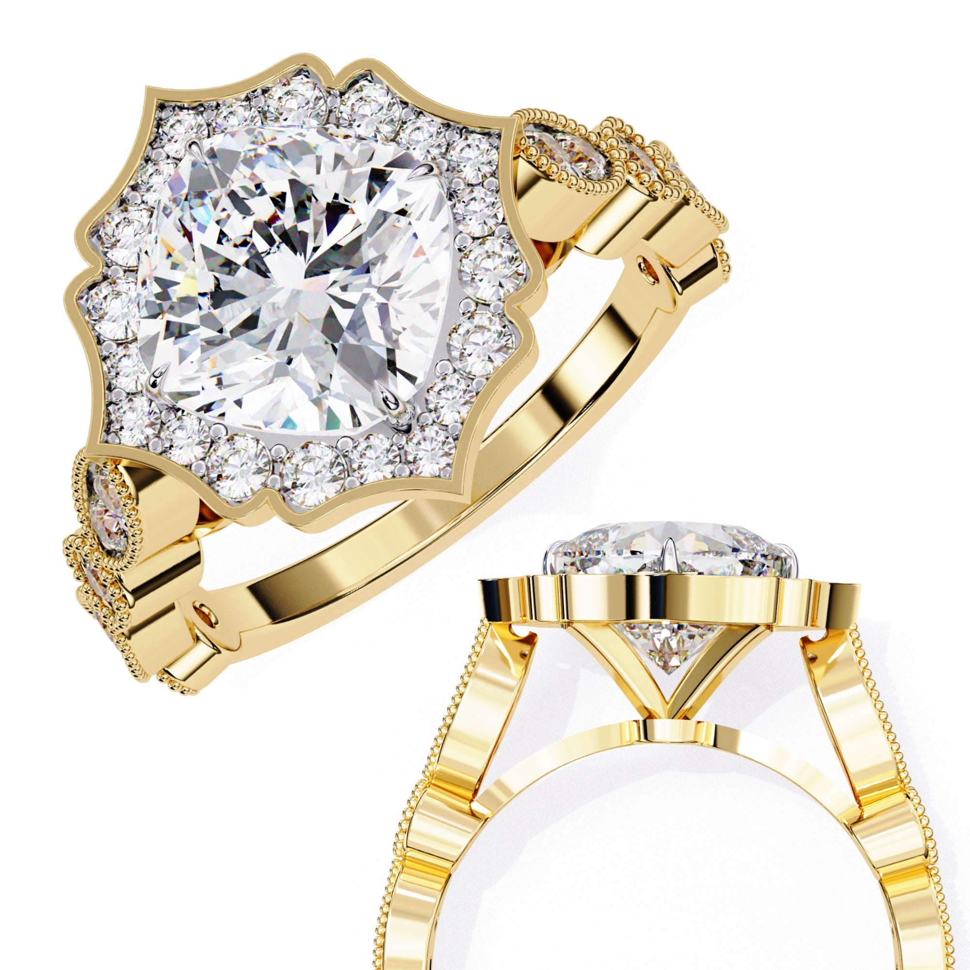 Elegant Diamond Central Stone and Side Accents Ring