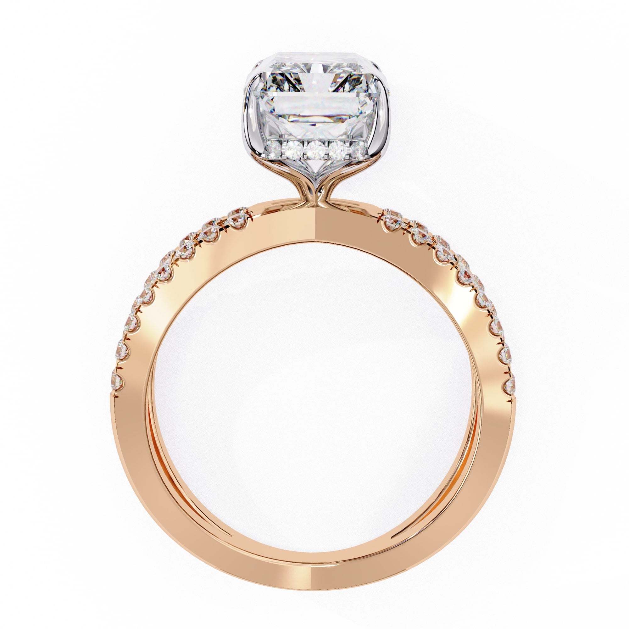 Radiant Central Stone Diamond Ring with Shimmering Side Accents
