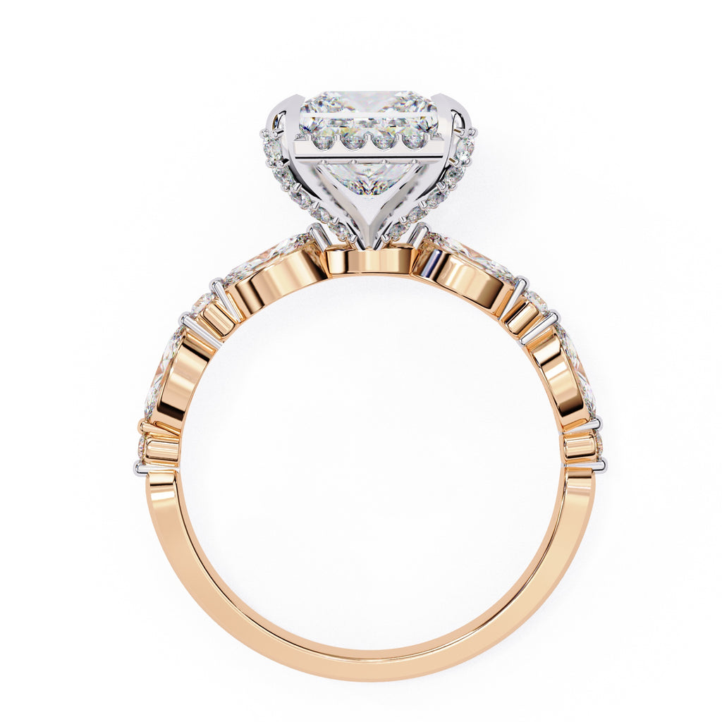 Radiant Central Stone Diamond Ring with Shimmering Side Accents