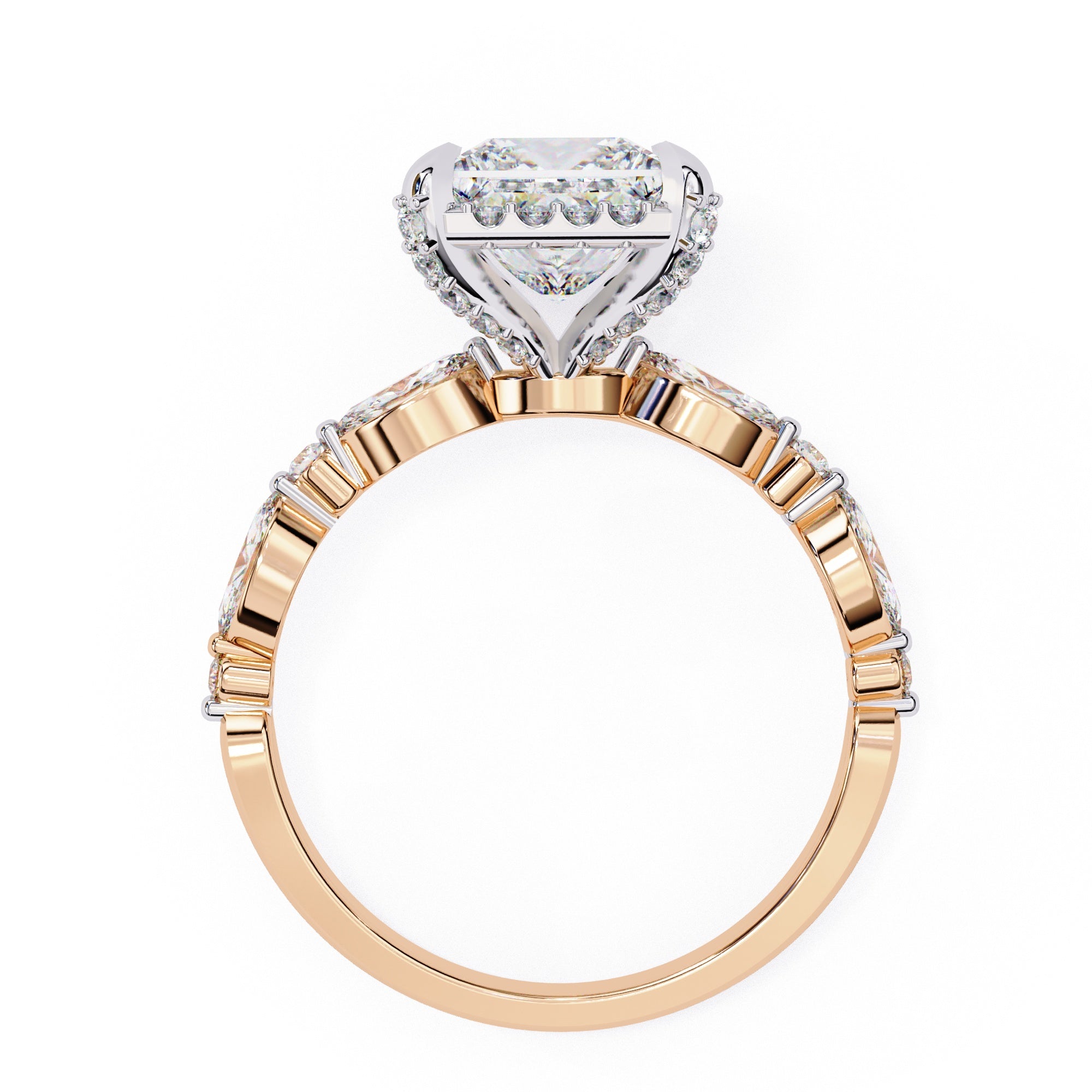 Radiant Central Stone Diamond Ring with Shimmering Side Accents