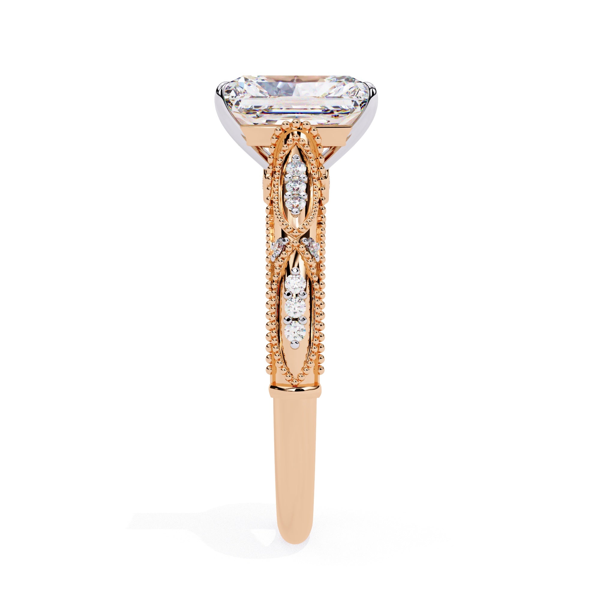 Radiant Solitaire Diamond Ring with Sparkling Side Stone Accents