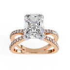 Radiant Central Stone Diamond Ring with Shimmering Side Accents